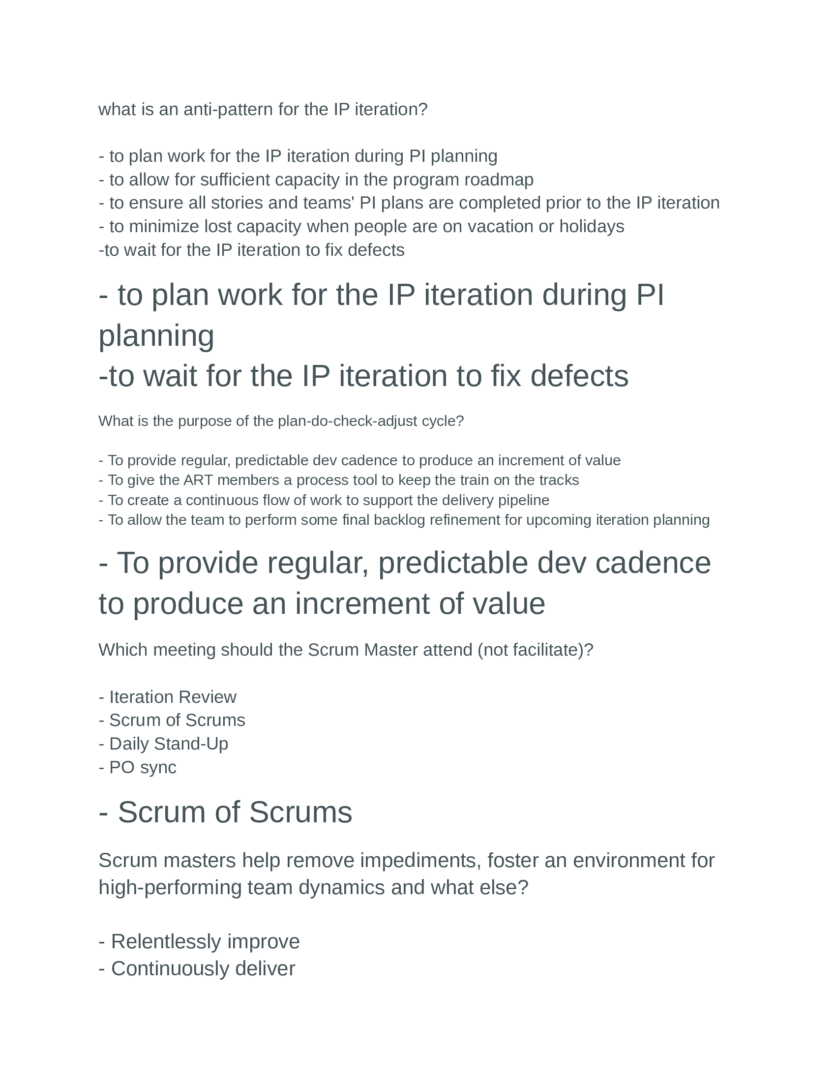 The Scaled Agile Framework (SAFe) 5.0 Scrum Master (SSM) Quiz 4 Version 2 -Questions and Answers 2022 [All Correct Answers] Complete Solution