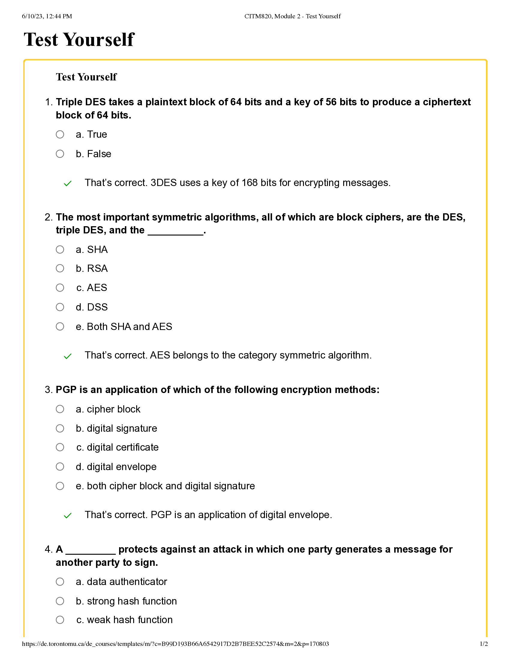 Certified Information Technology Manager (CITM) Information System Security and Privacy, Module 2 Exam with Answers. 100% Correct