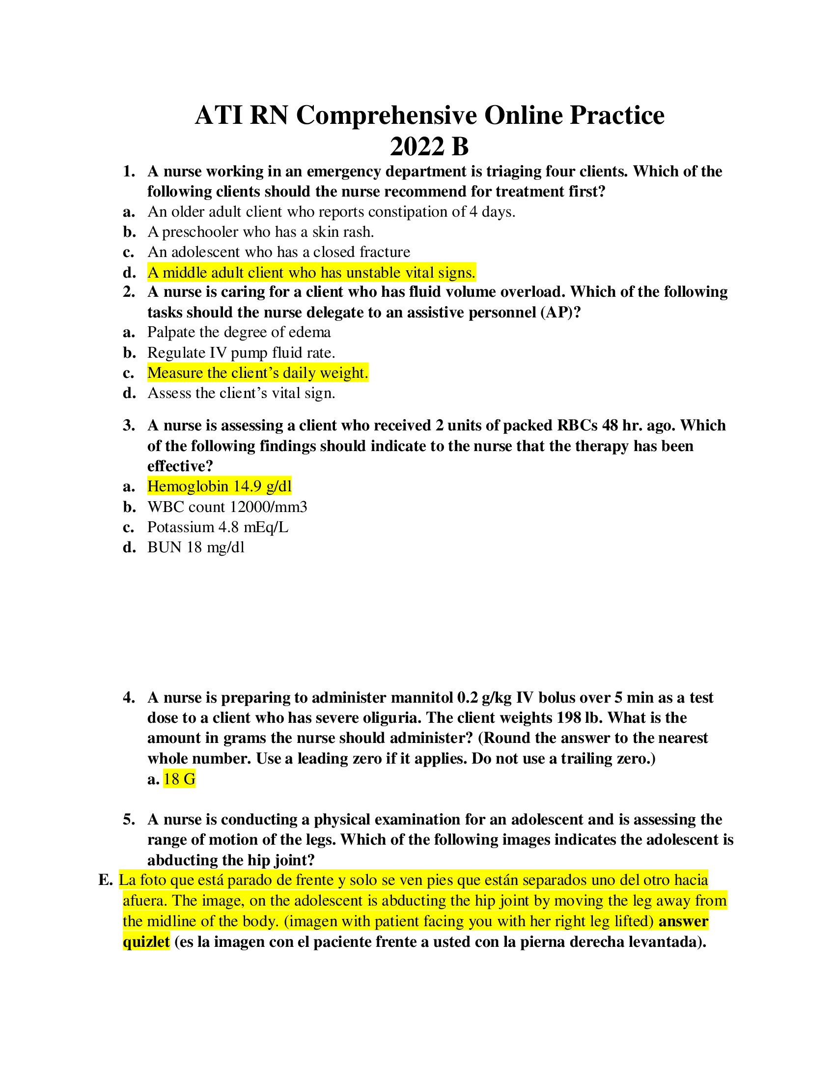 ATI RN Comprehensive Online Practice Exam (150 Questions with Verified Answers) 2022