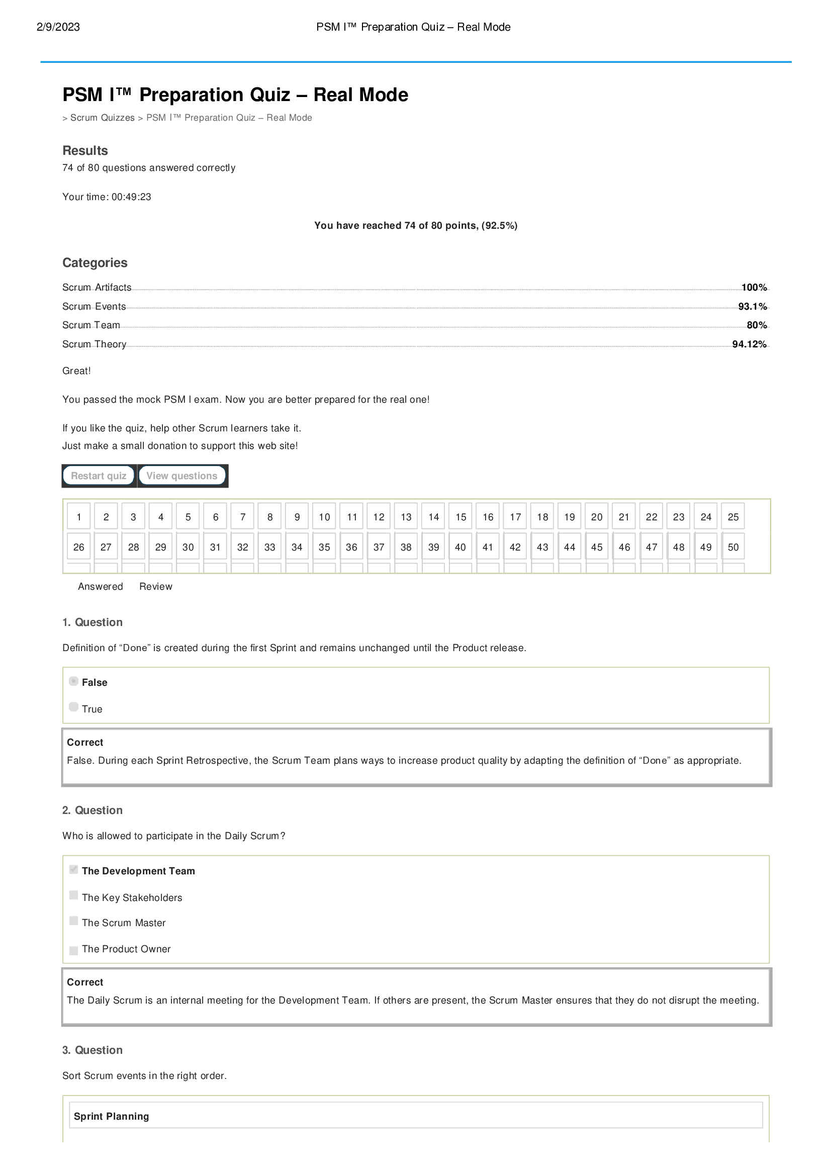 Scrum Quizzes PSM I Preparation Quiz – Real Mode- Already Graded A+
