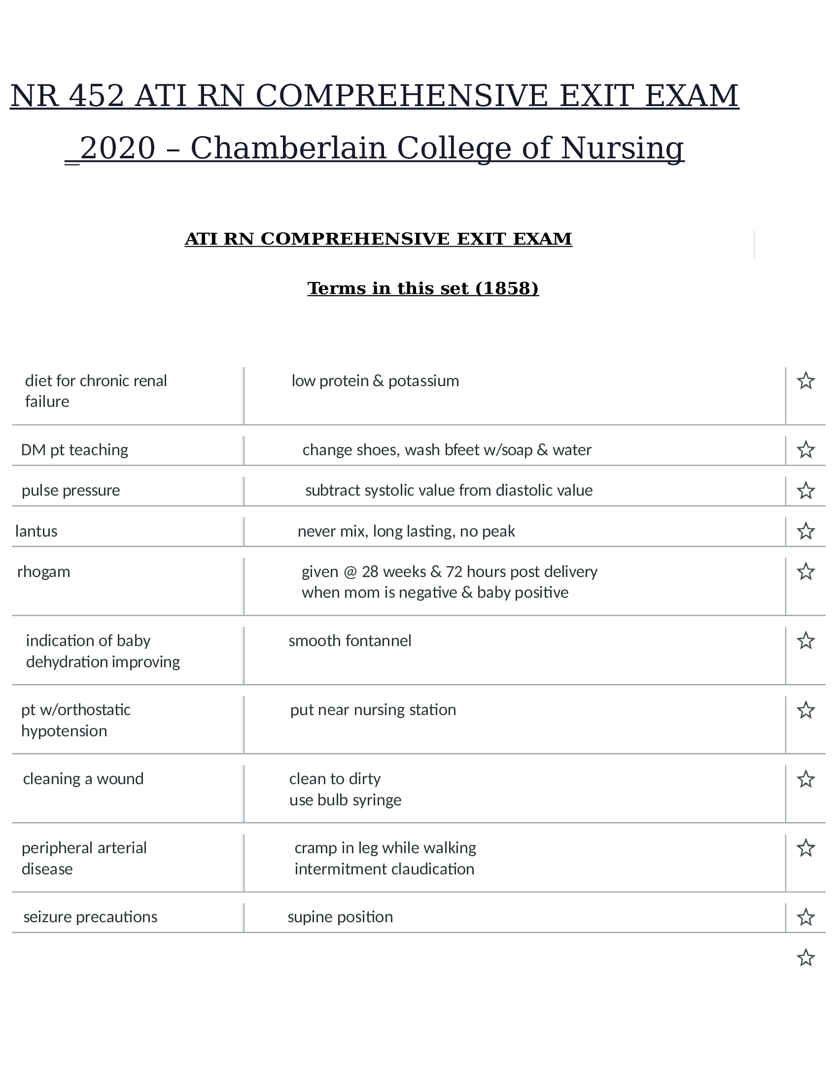 NR 452 ATI RN COMPREHENSIVE EXIT EXAM 2020 Chamberlain College of Nursing,  ATI RN COMPREHENSIVE EXIT EXAM Questions and Answers