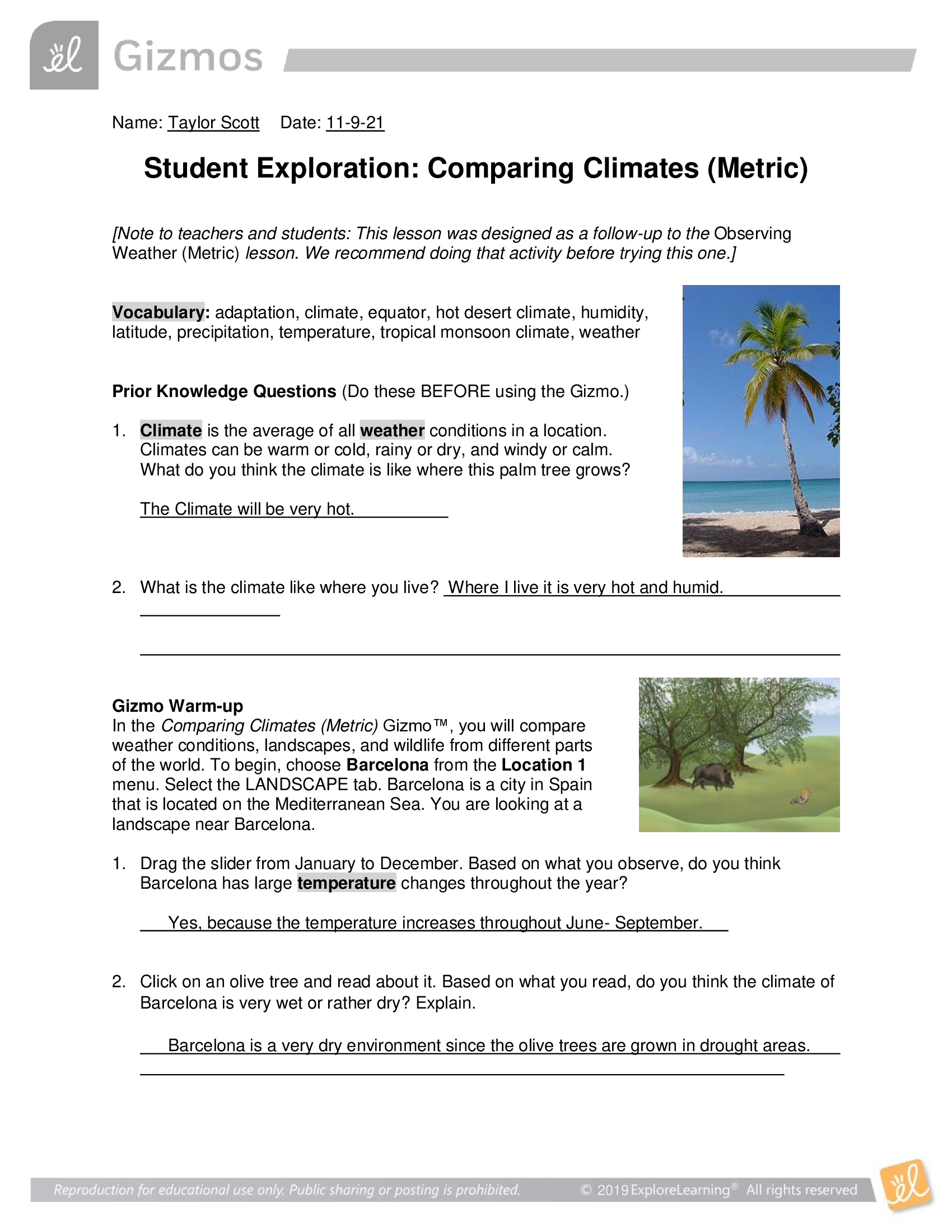 Gizmos - comparing climates (SE) Complete Solution, A+ Guide.