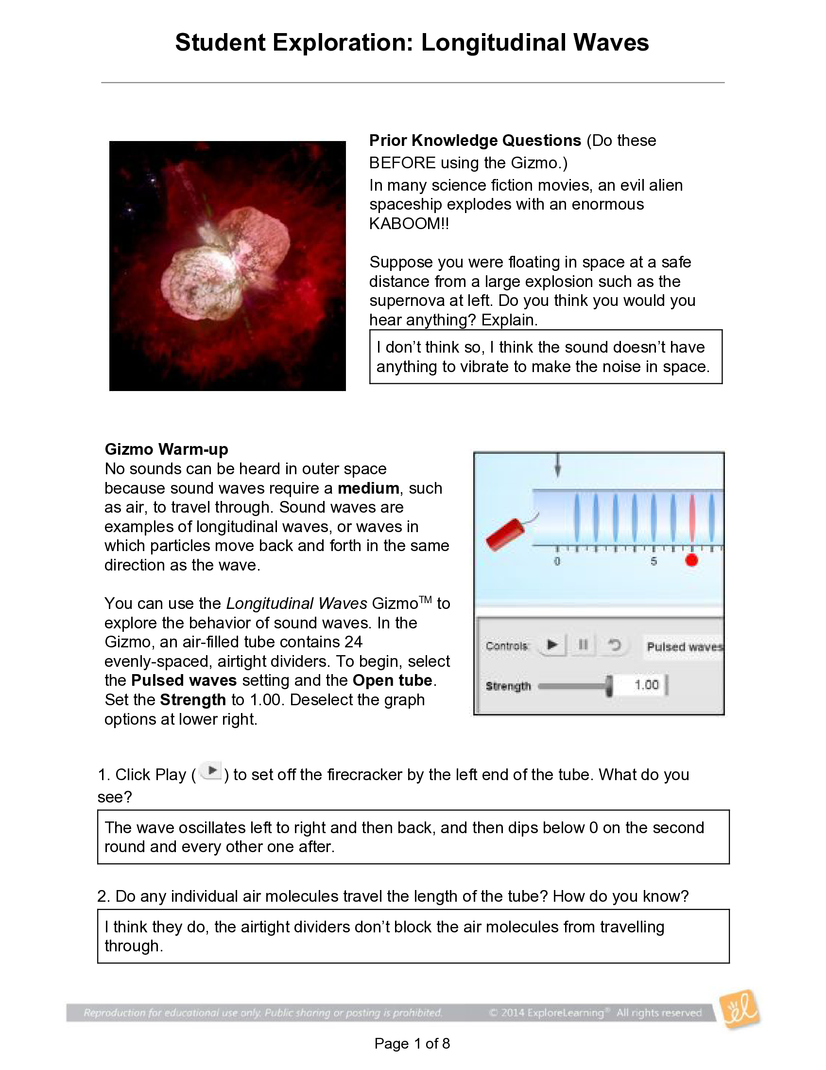 Gizmos - Longitudinal Waves, Worksheet Answers 2021