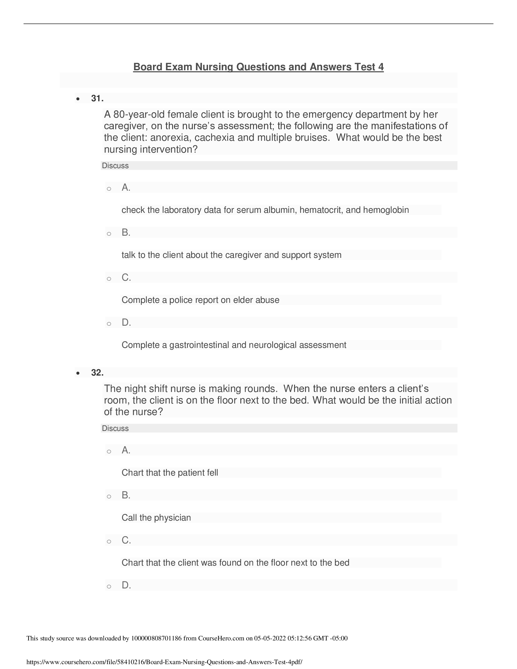 NURSING TEST BANK [GRADED A+] [CORRECT SOLUTIONS]