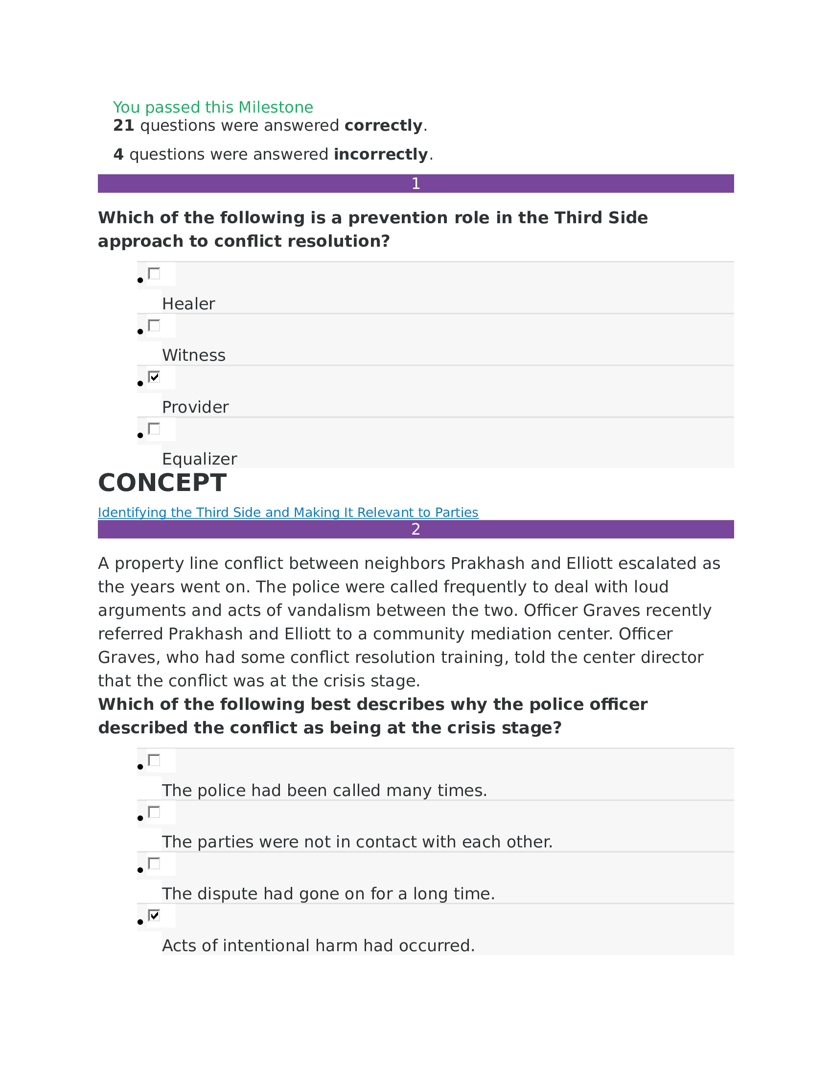 Sophia Conflict Resolution Final Milestone Question and Answers complete solution