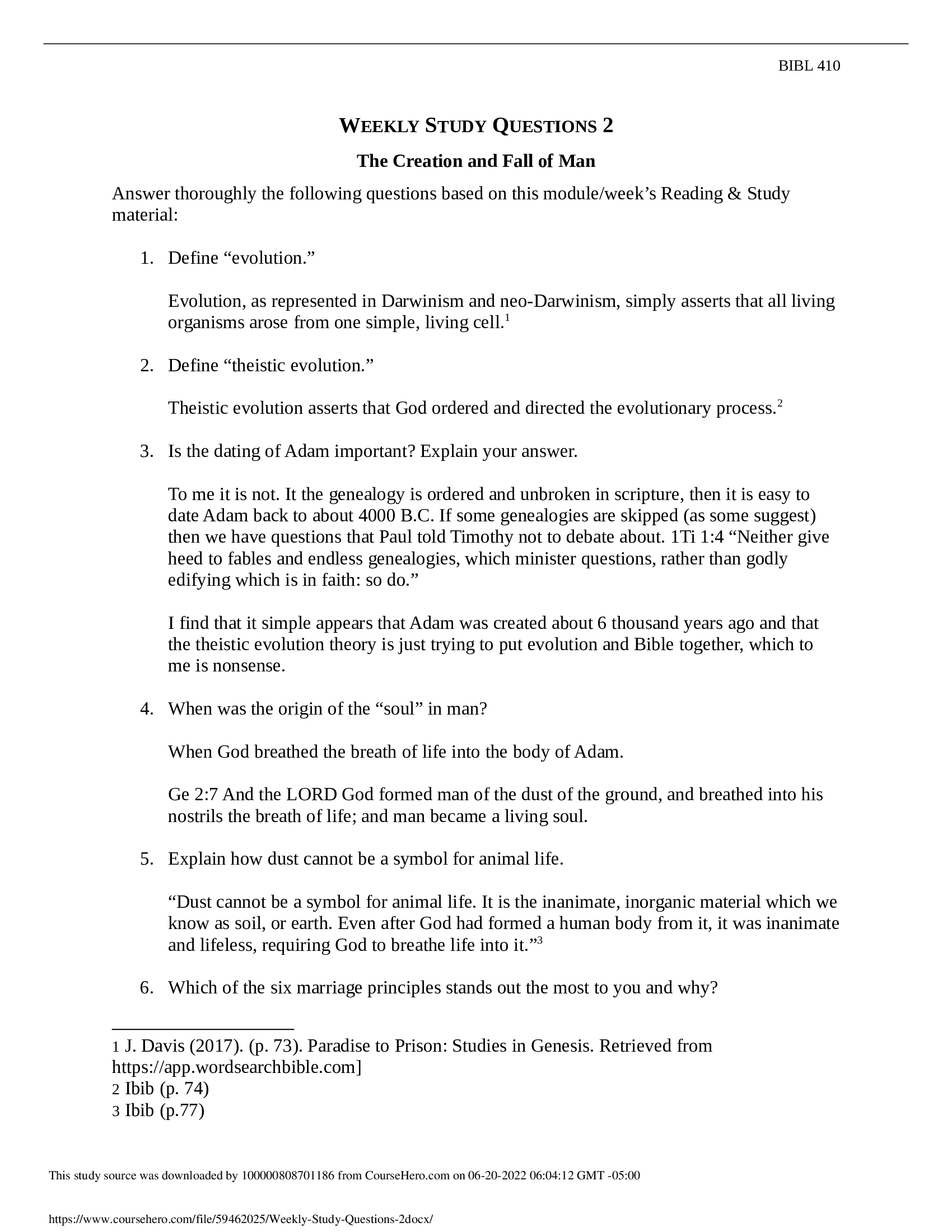 Creation and Fall of Man WEEK 2 QUESTIONS and ANSWERS with ALL CORRECT SOLUTIONS [GRADED A+]