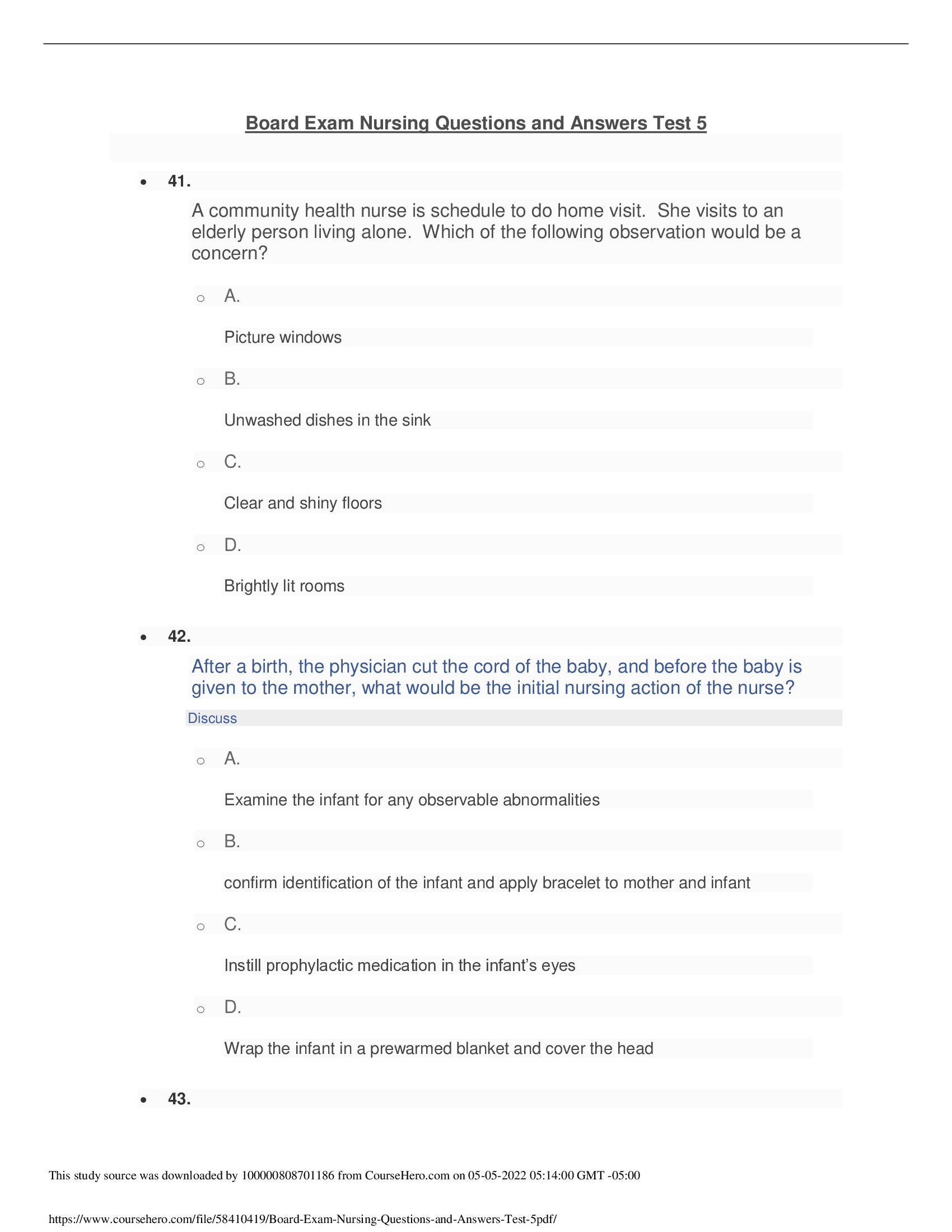 NURSING TEST BANK [GRADED A+] [CORRECT SOLUTIONS]