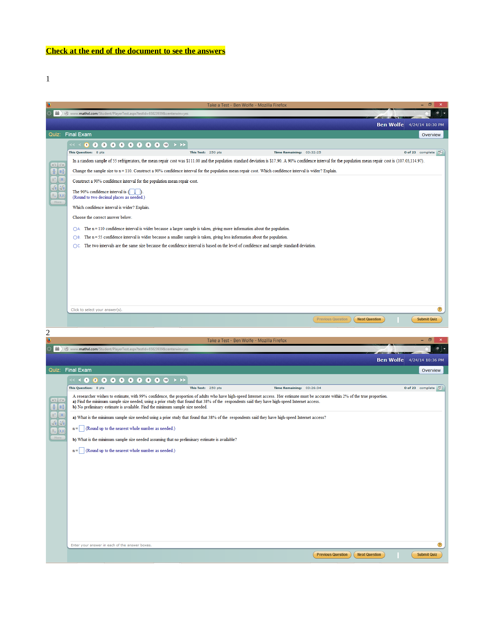 MATH 221 Week 8 Final Exam