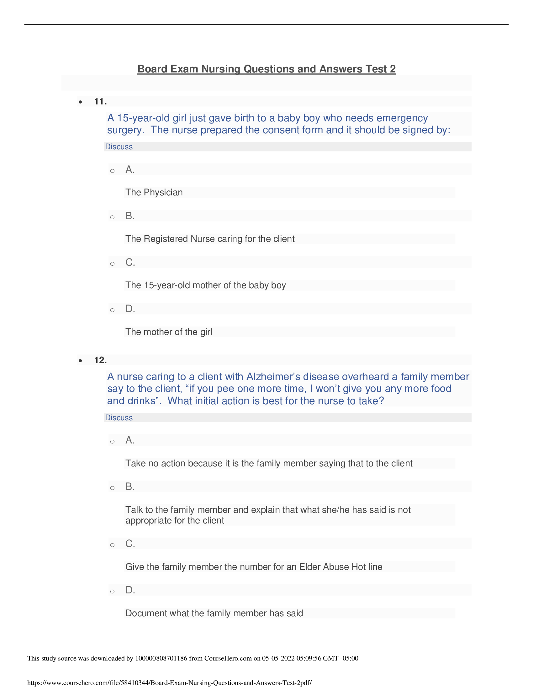 NURSING TEST BANK [GRADED A+] [CORRECT SOLUTIONS]