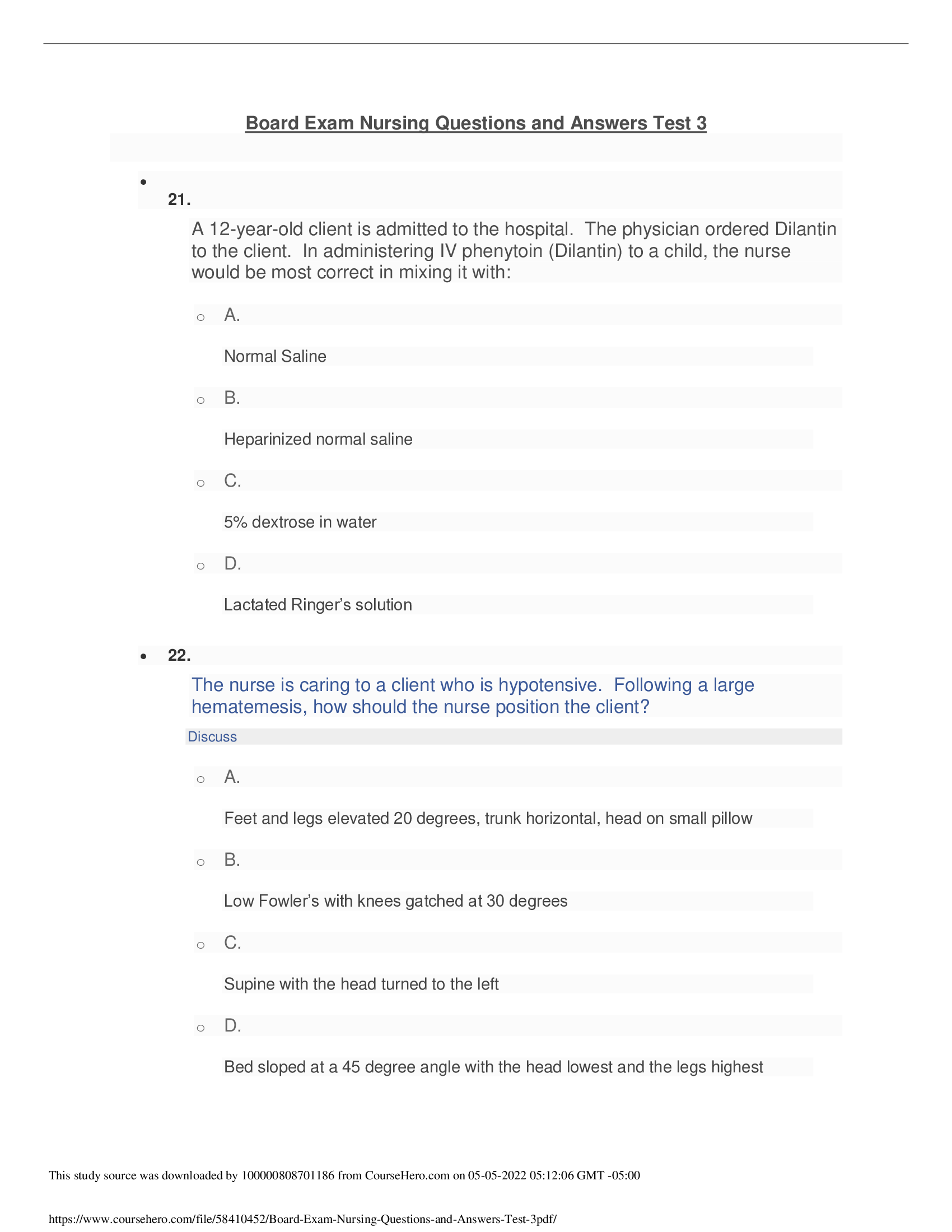 NURSING TEST BANK [GRADED A+] [CORRECT SOLUTIONS]