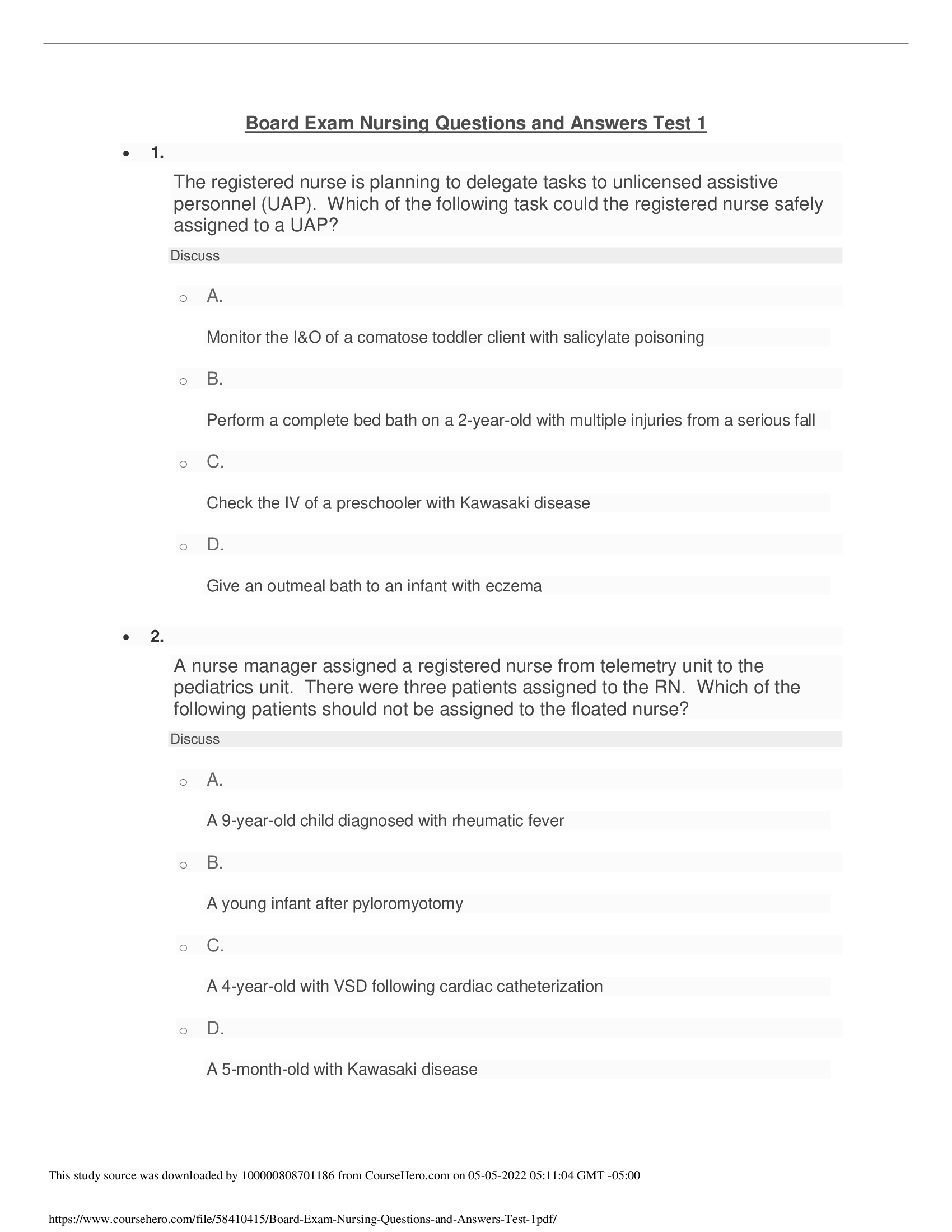 NURSING TEST BANK [GRADED A+] [CORRECT SOLUTIONS]
