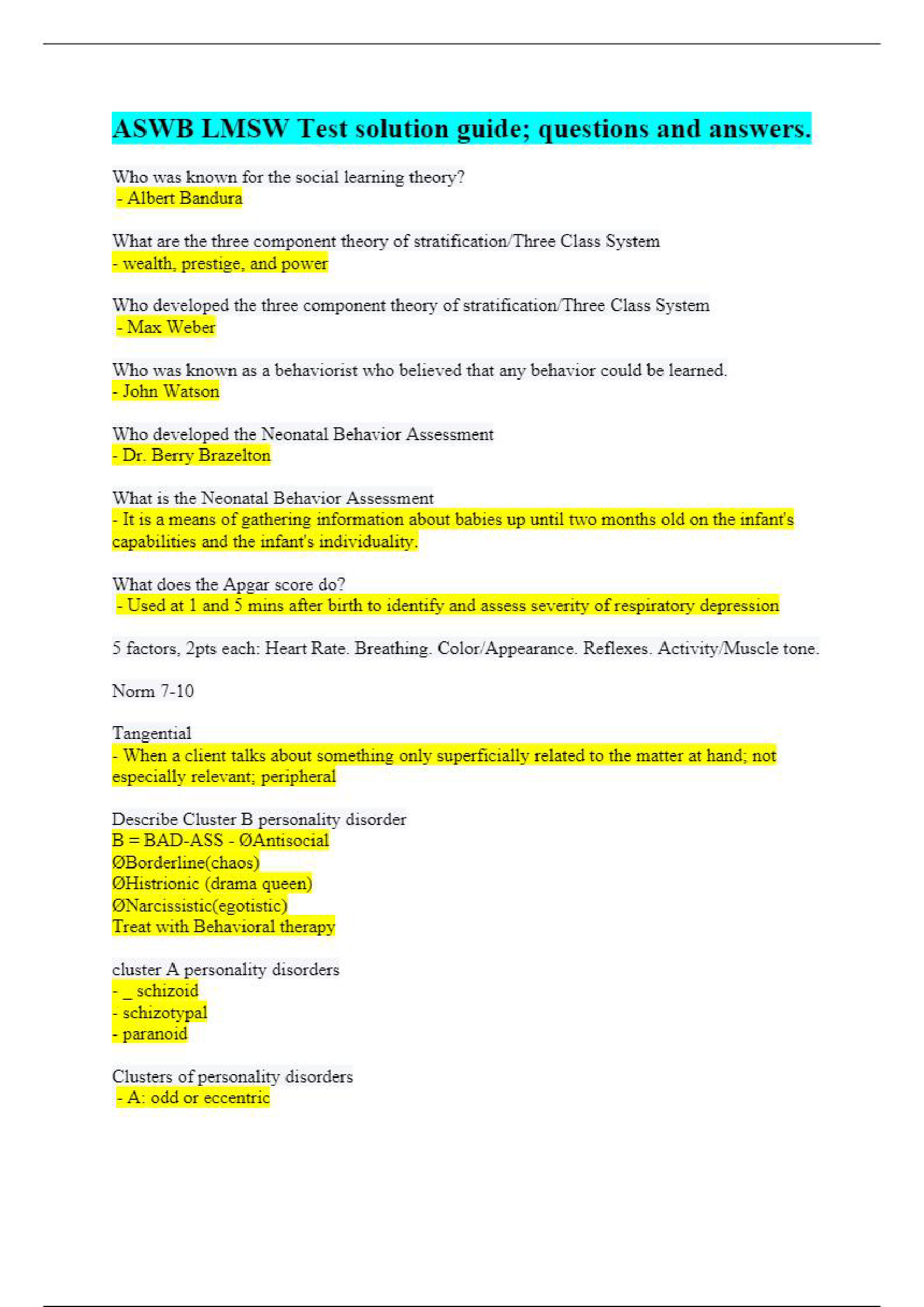 ASWB LMSW Test solution guide: questions and answers 2022