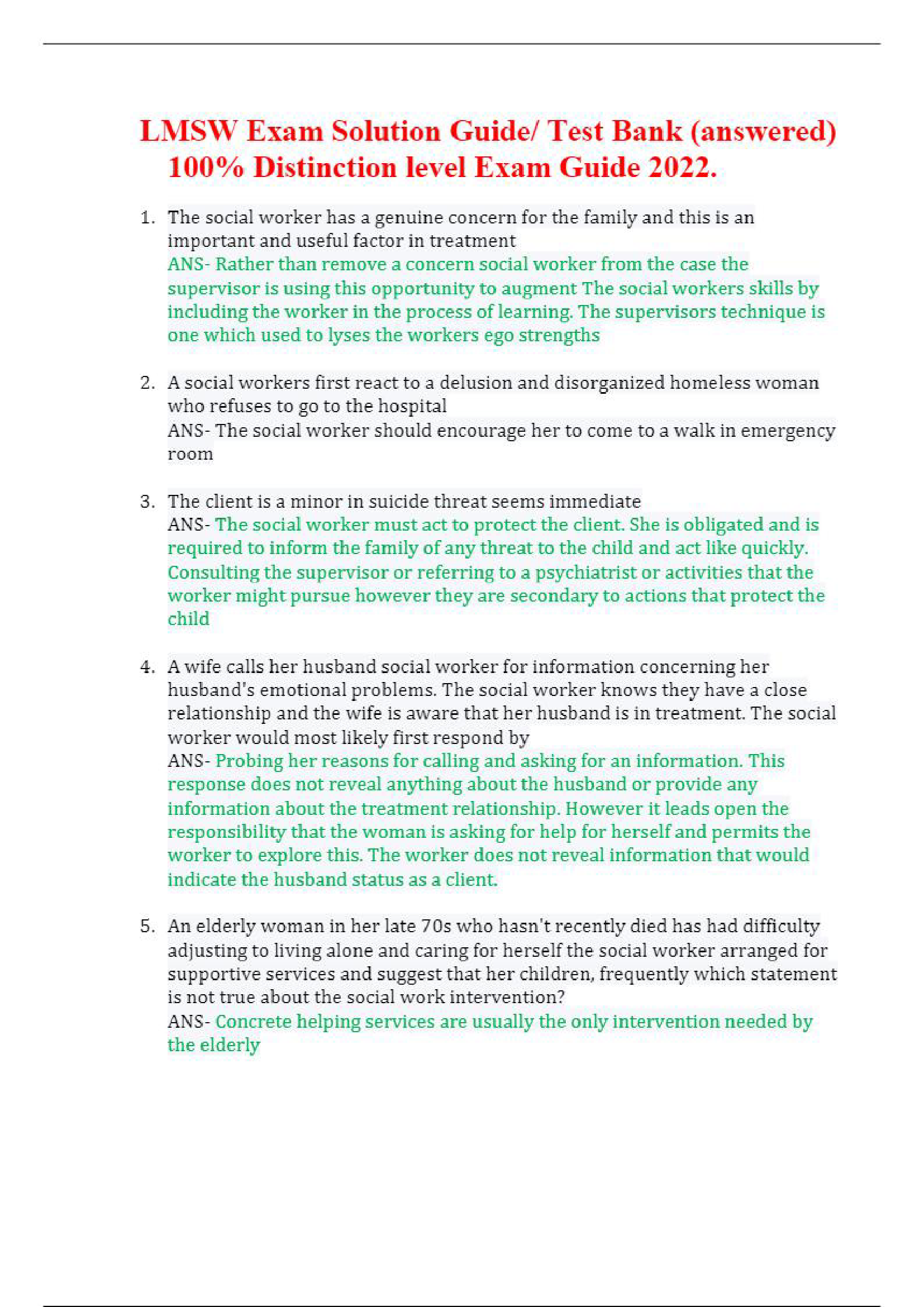 LMSW Exam Solution Guide, Test Bank Distinction level Exam Guide 2022.