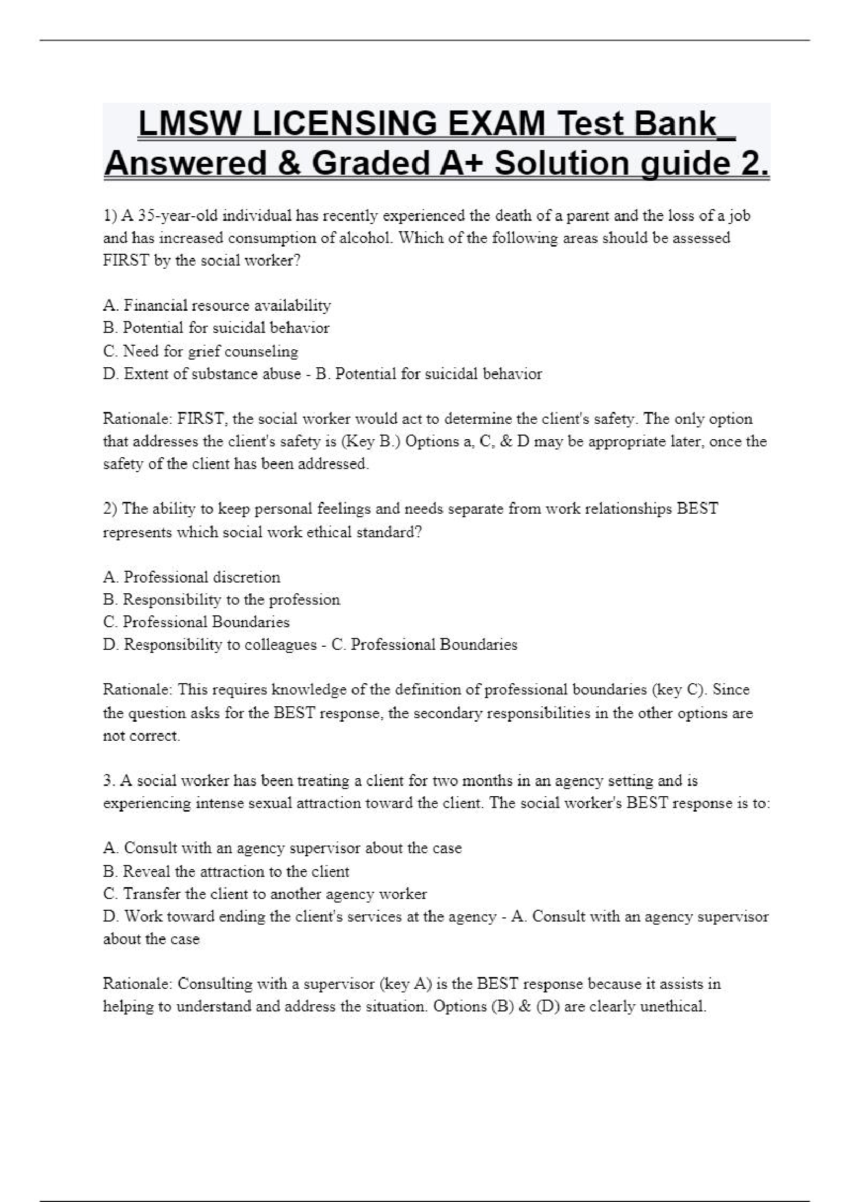 LMSW LICENSING EXAM TEST BANK 2022