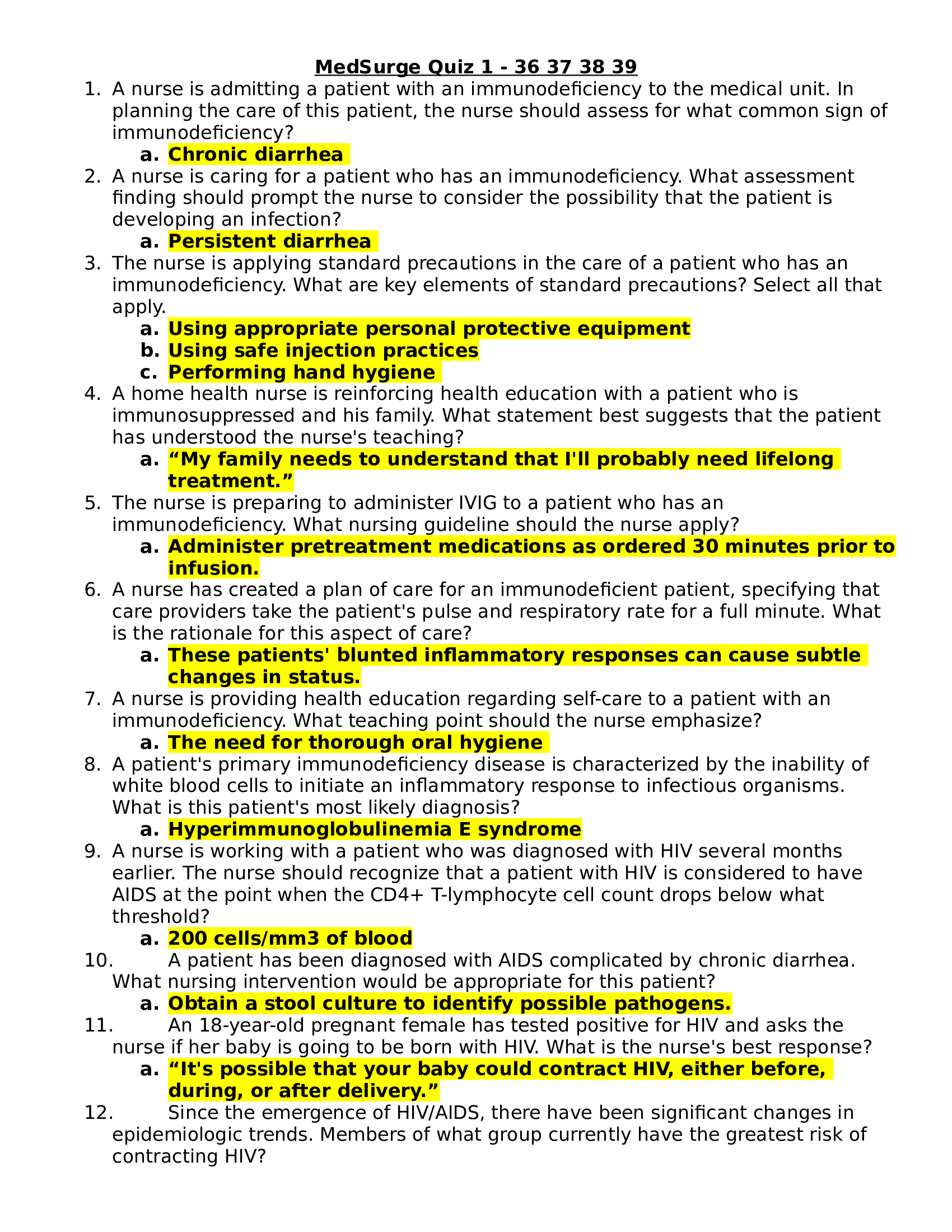 All Med Surge Exams and Quizzes