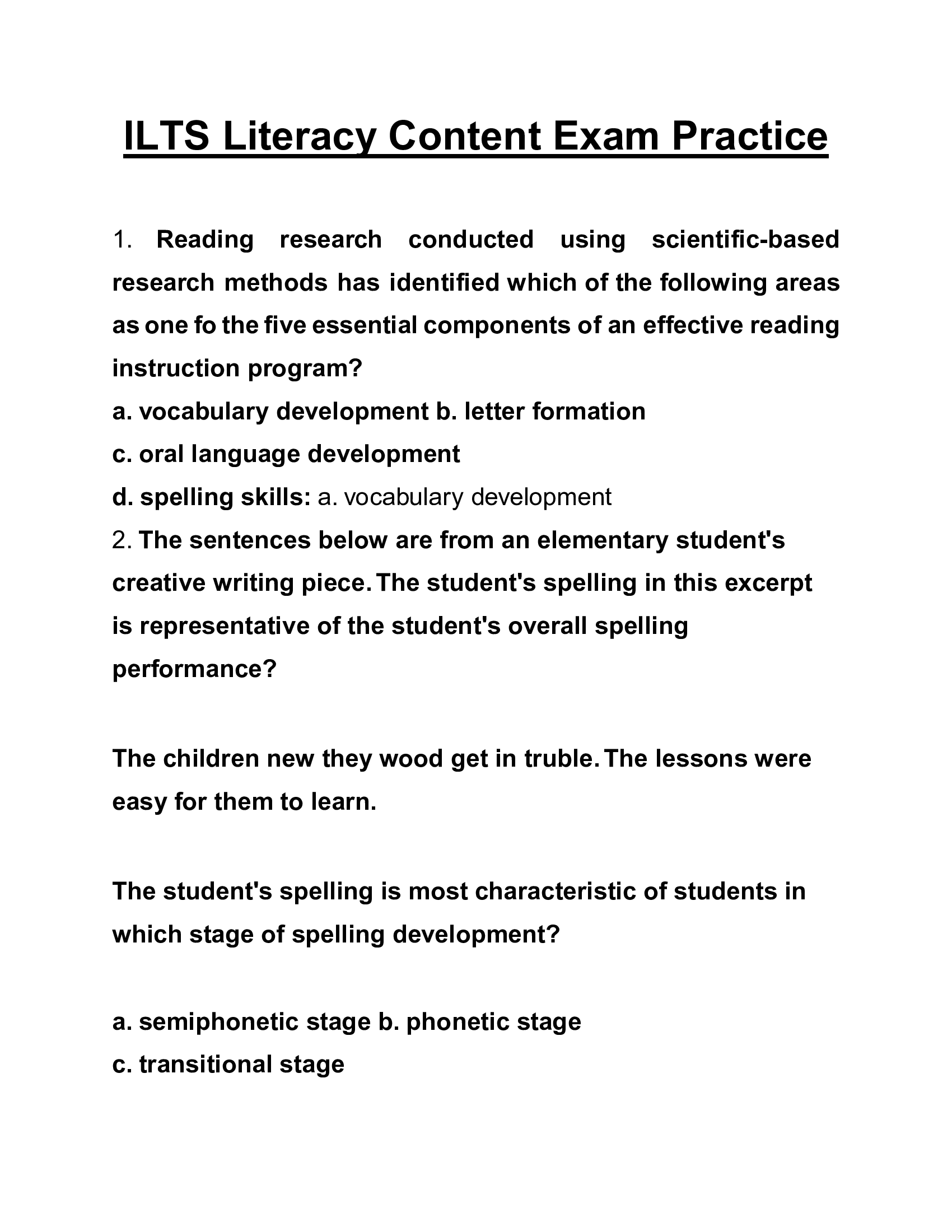 ILTS Literacy Content Exam Practice Questions