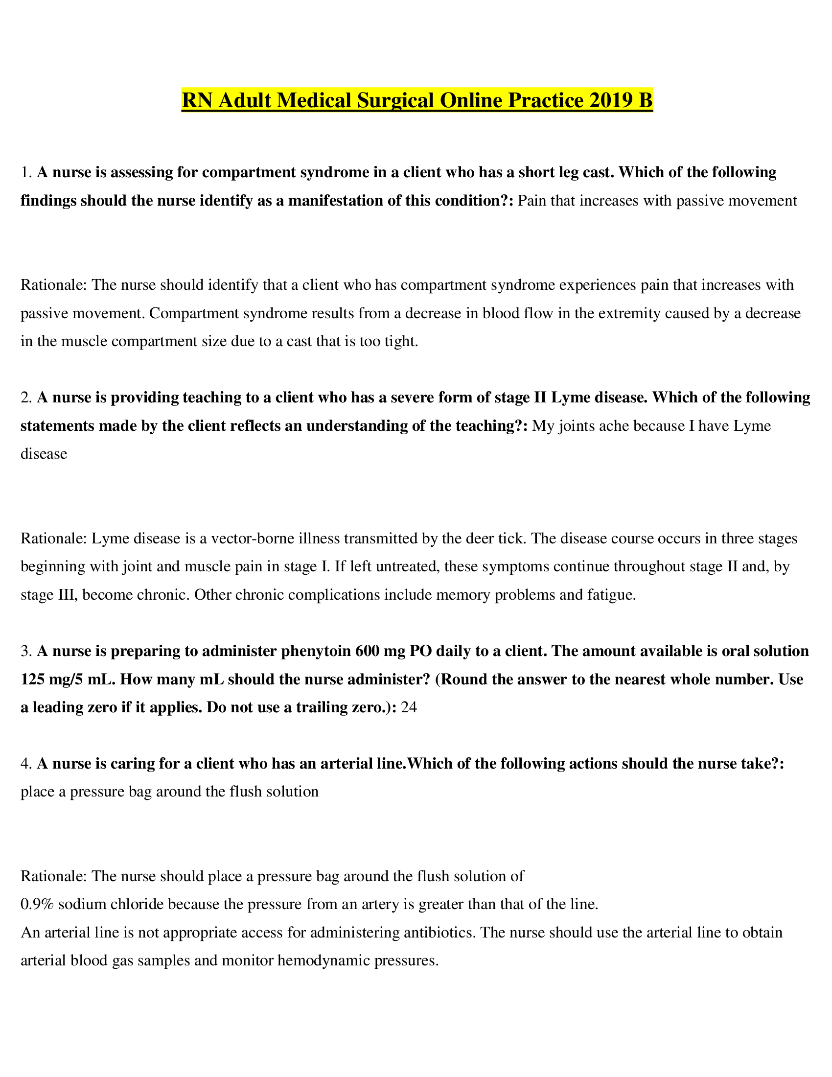 RN Adult Medical Surgical Online Practice 2019 B