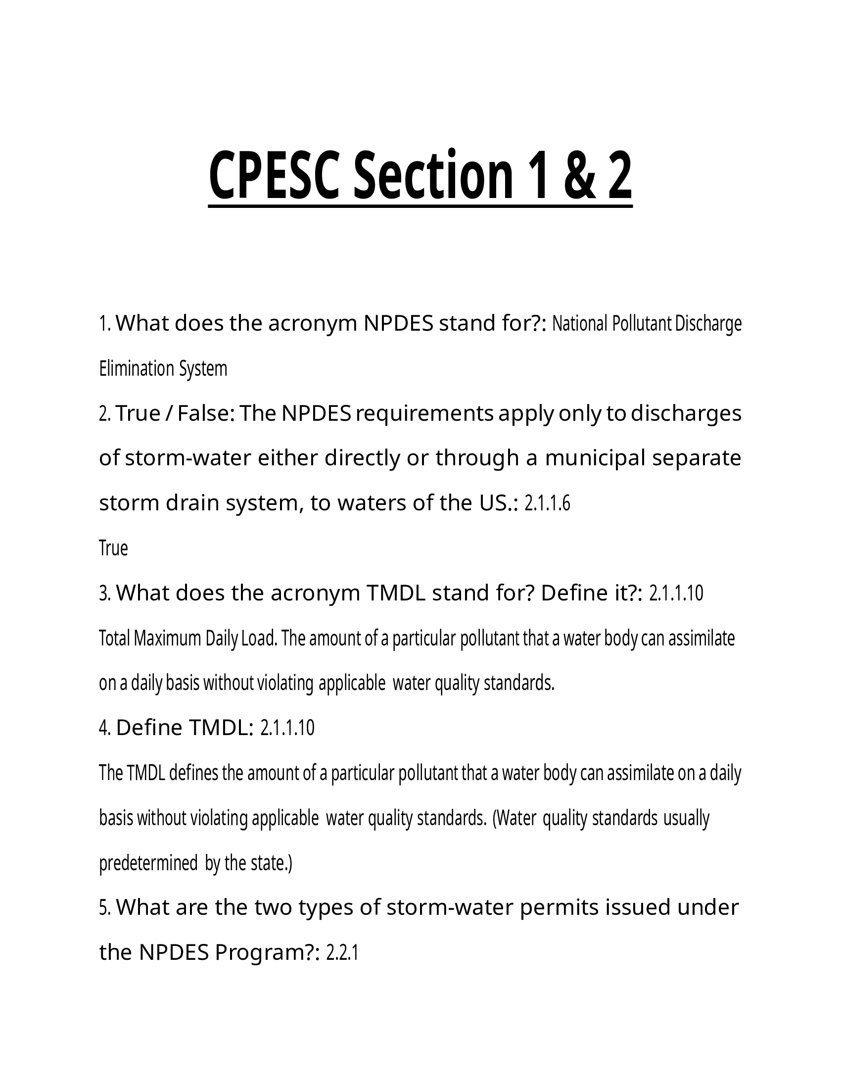 CPESC Section 1 & 2 – Certified Professional in Erosion and Sediment Control Exam Preparation (Q&A Format)