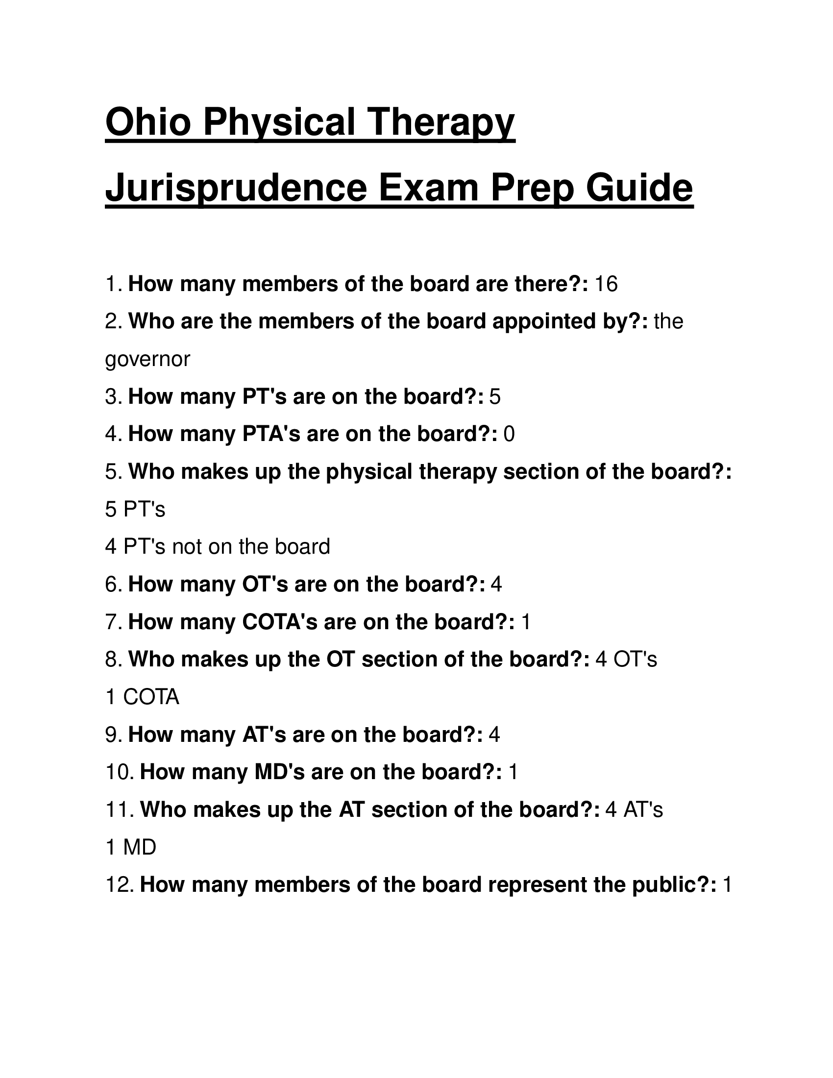 Ohio Physical Therapy Jurisprudence Exam Prep Guide