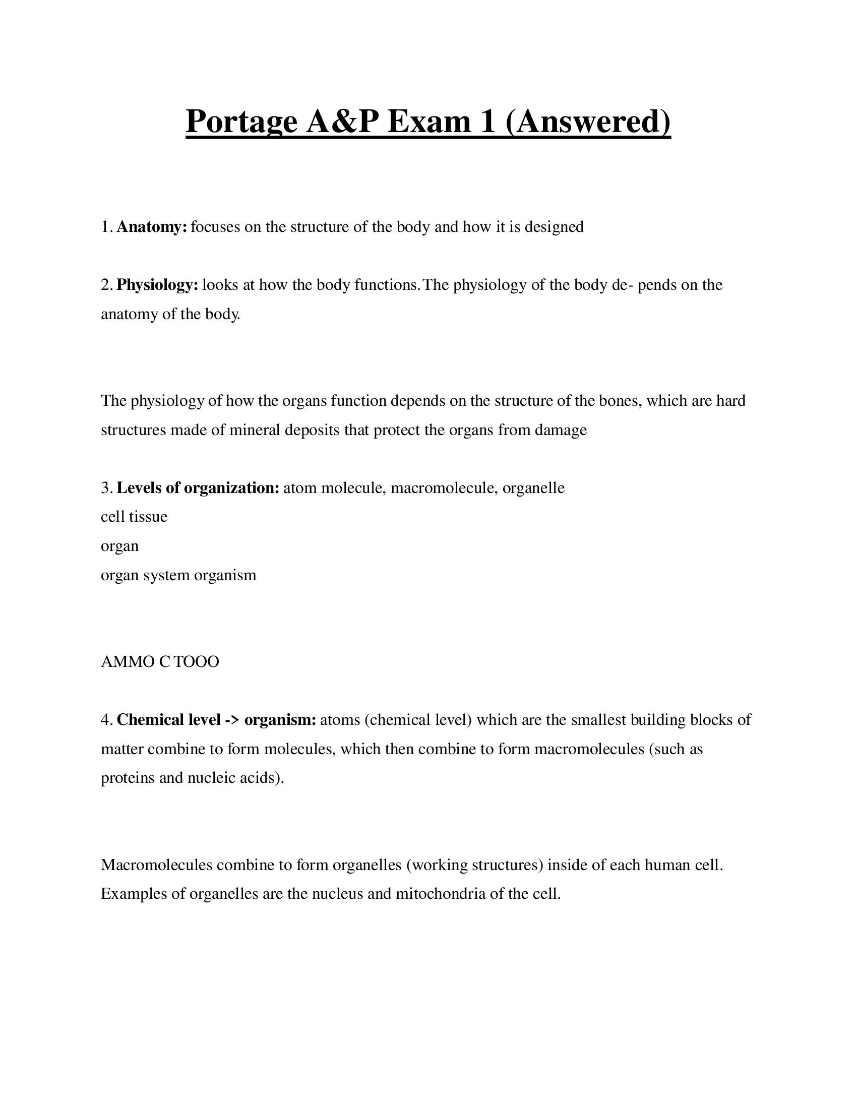 Portage A&P Exam 1 (Answered)