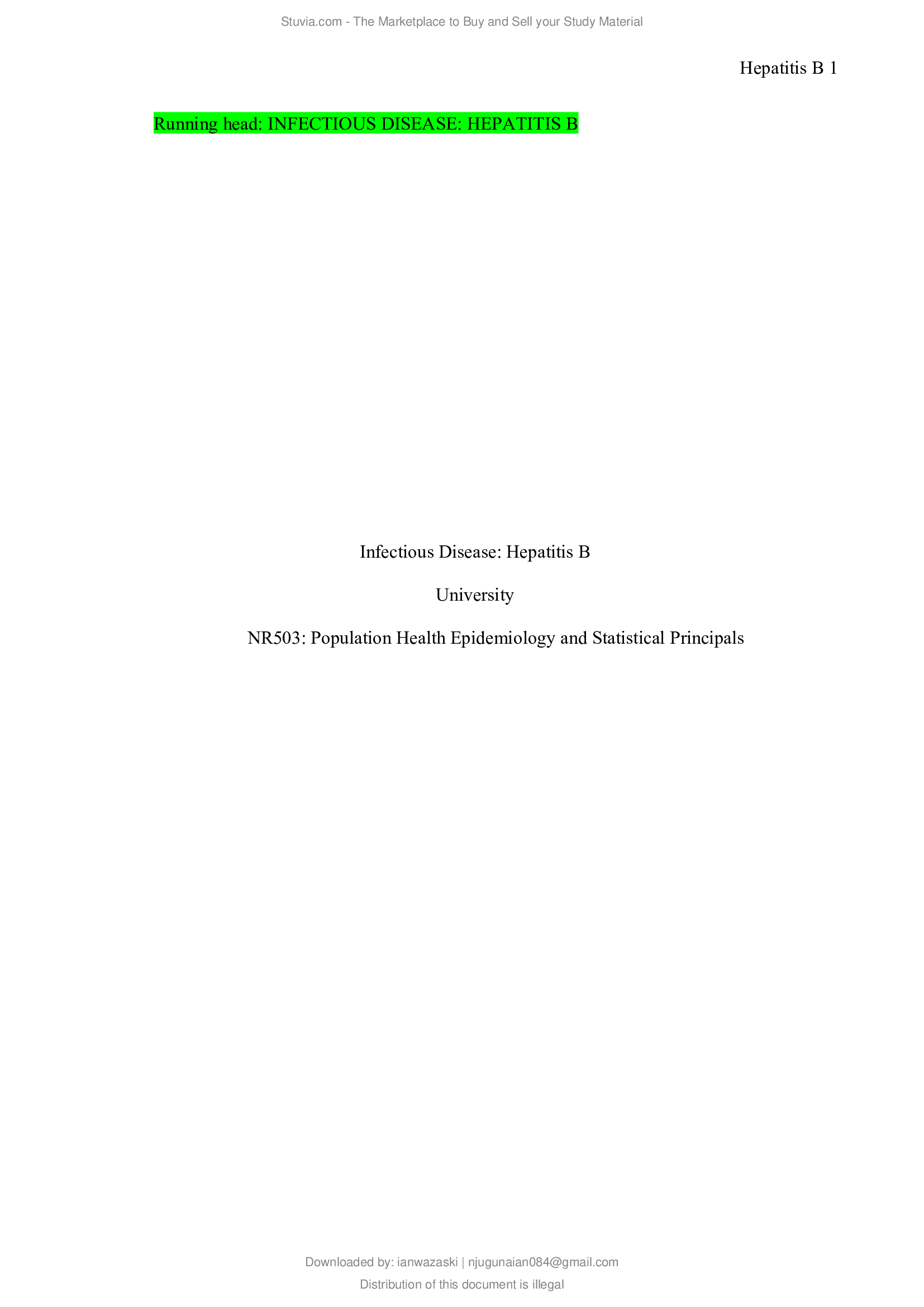 INFECTIOUS DISEASE: HEPATITIS B