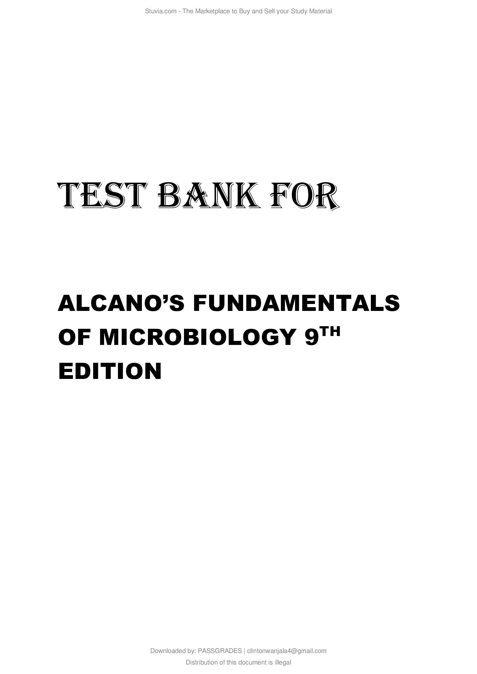 TEST BANK FOR ALCANO’S FUNDAMENTALS OF MICROBIOLOGY 9TH EDITION..