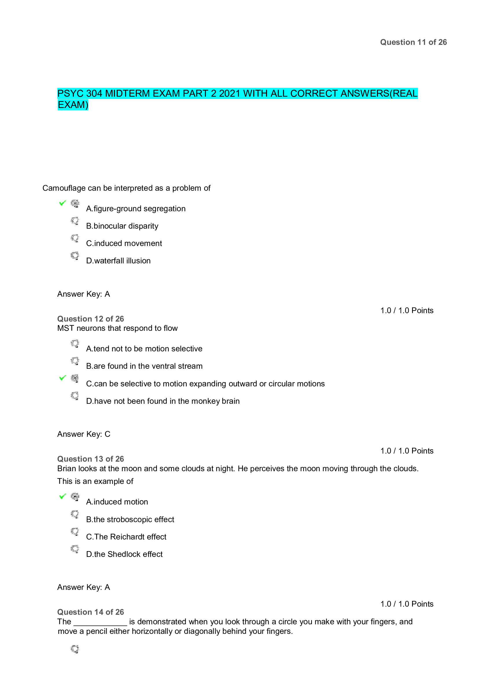 Psyc 304 Midterm Exam Part 2 2021 With All Correct Answers (Real Exam)