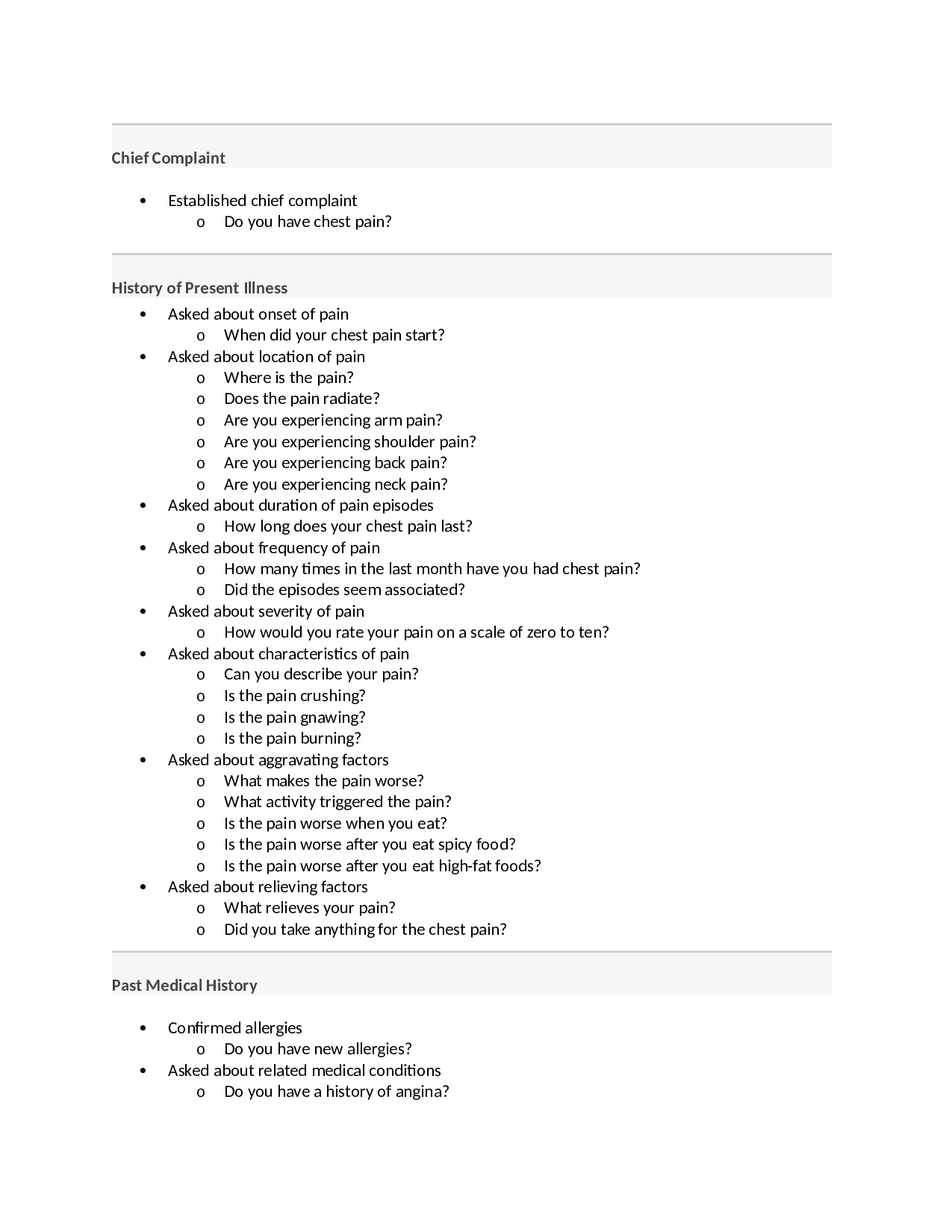 NSG 625 Advanced Health Assessment Focused Exam: Assessing Chest Pain & Patient History