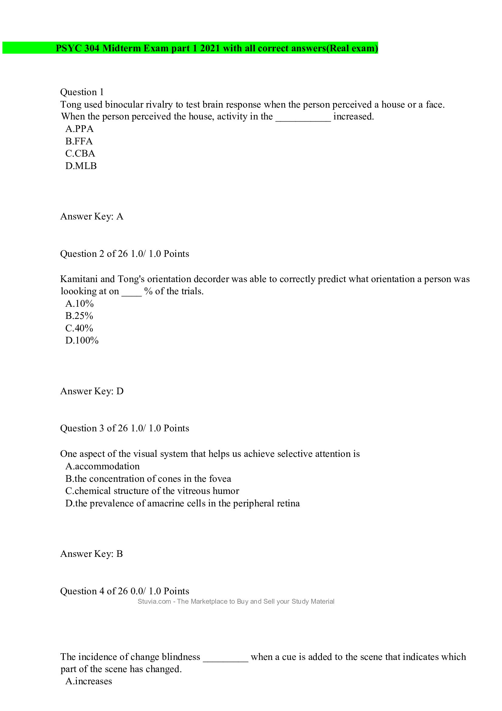 PSYC 304 Midterm Exam part 1 2021 with all correct answers(Real exam)