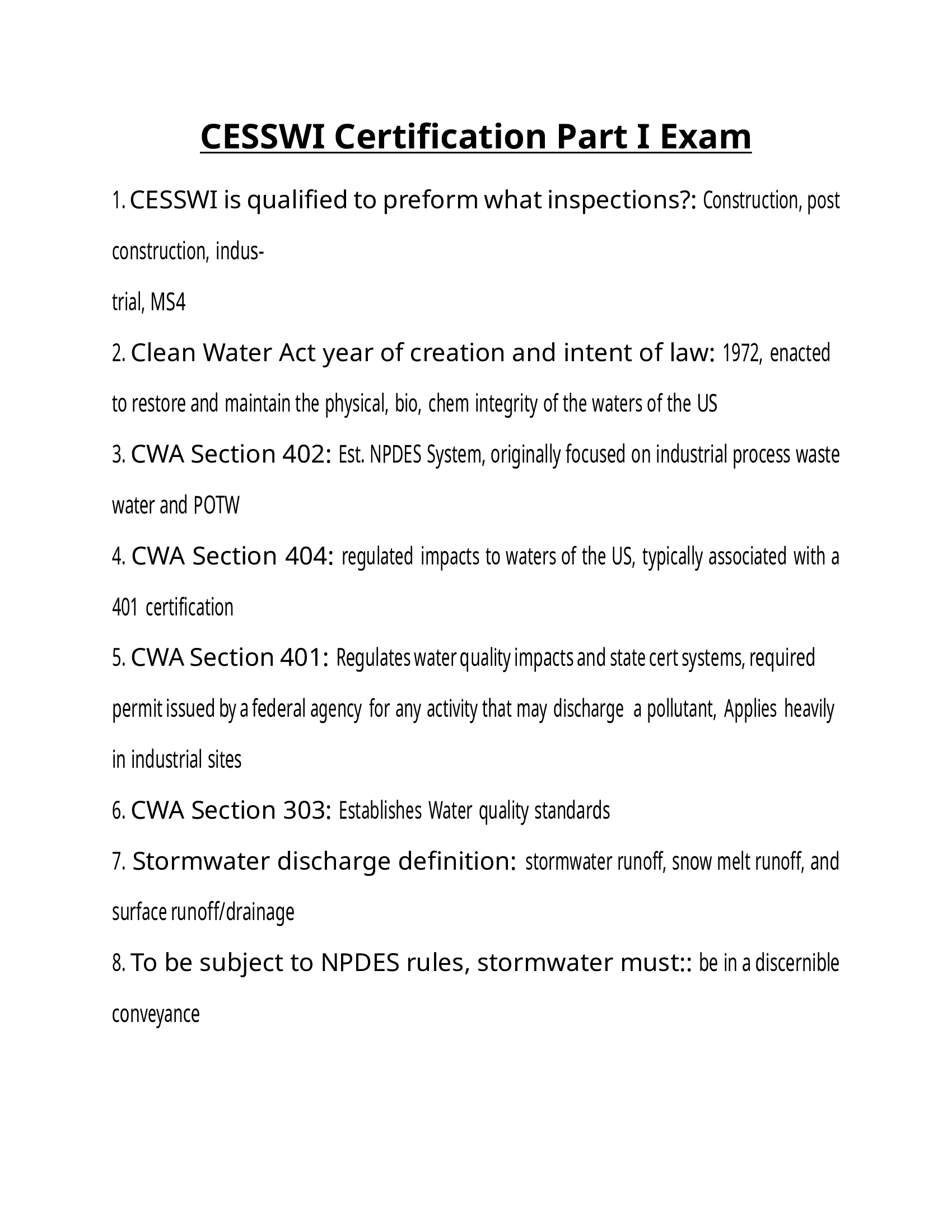 CESSWI Certification Part I Exam Questions with Verified Answers