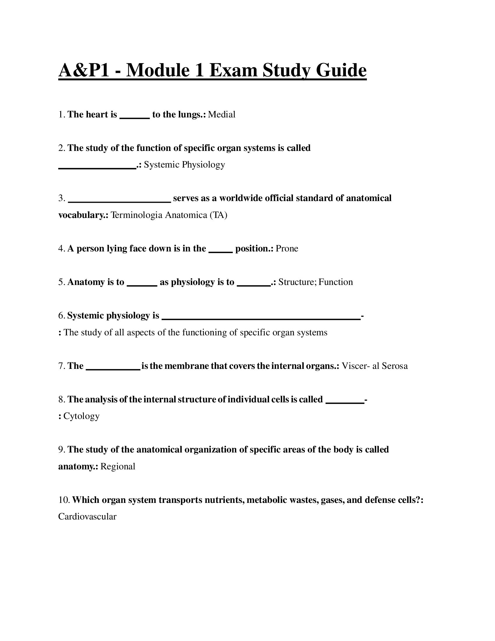 A&P1 - Module 1 Exam Study Guide