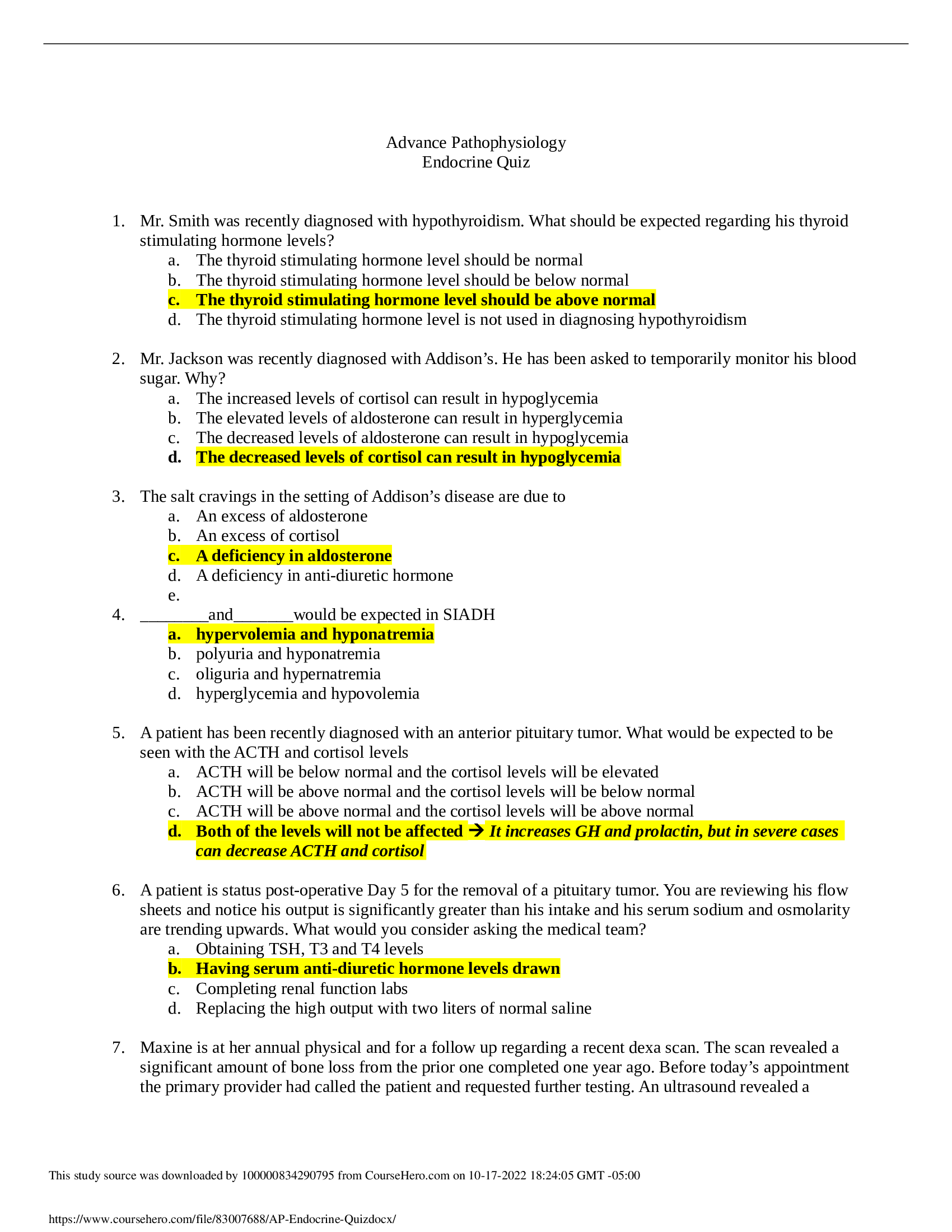 Endocrine Advanced Pathophysiology Test