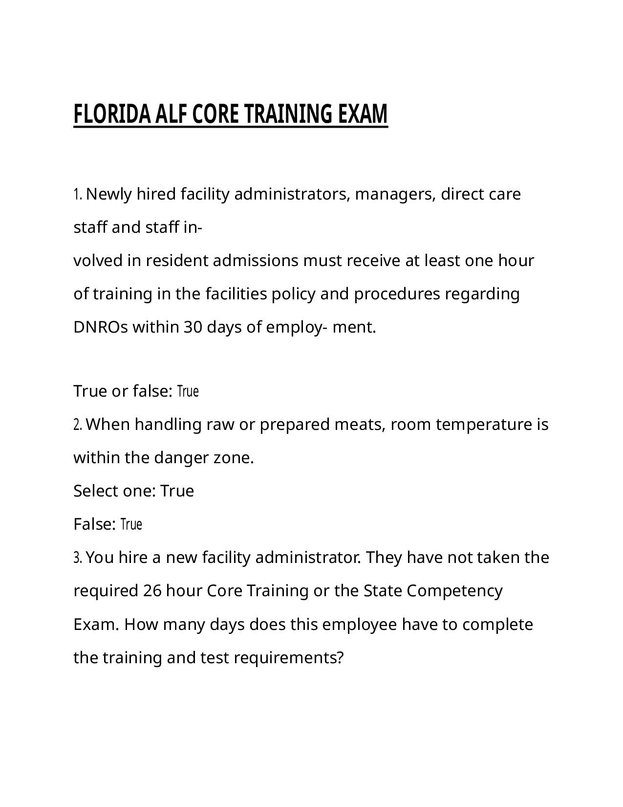 Florida Alf Core Training Exam Latest 2026