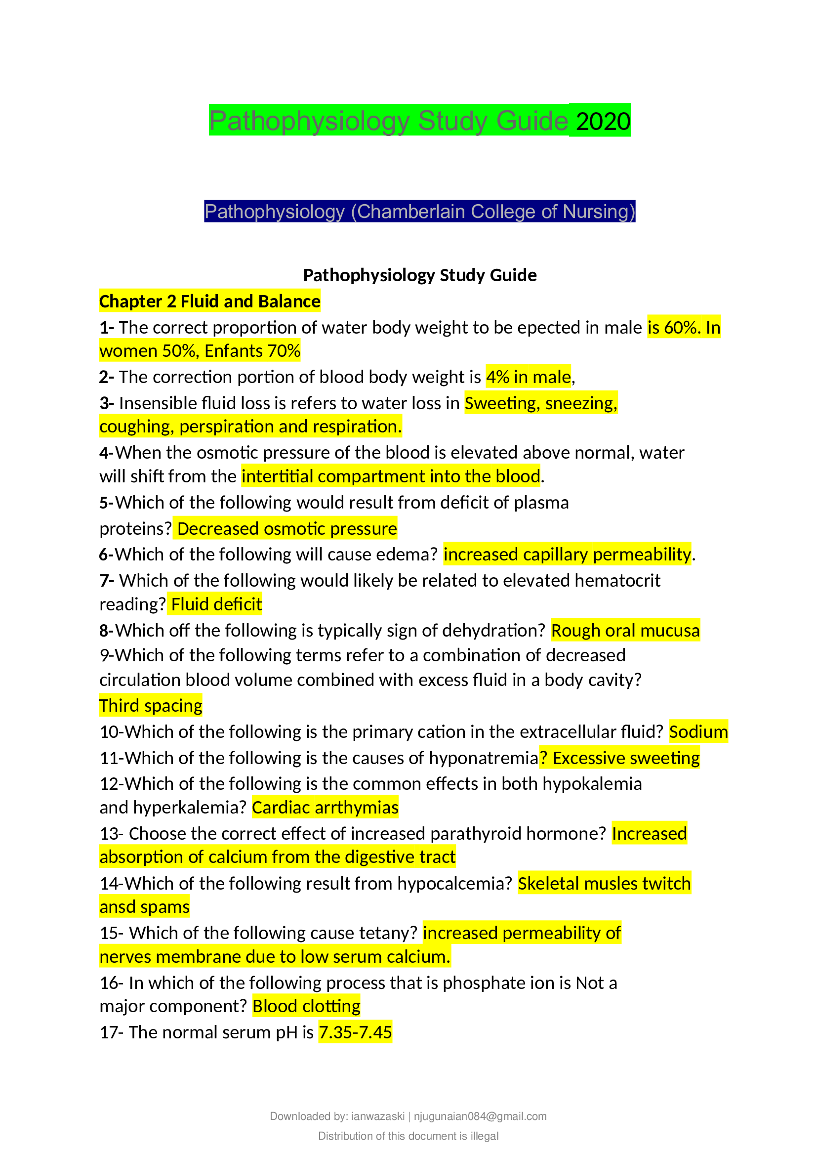 Pathophysiology Study Guide 2020