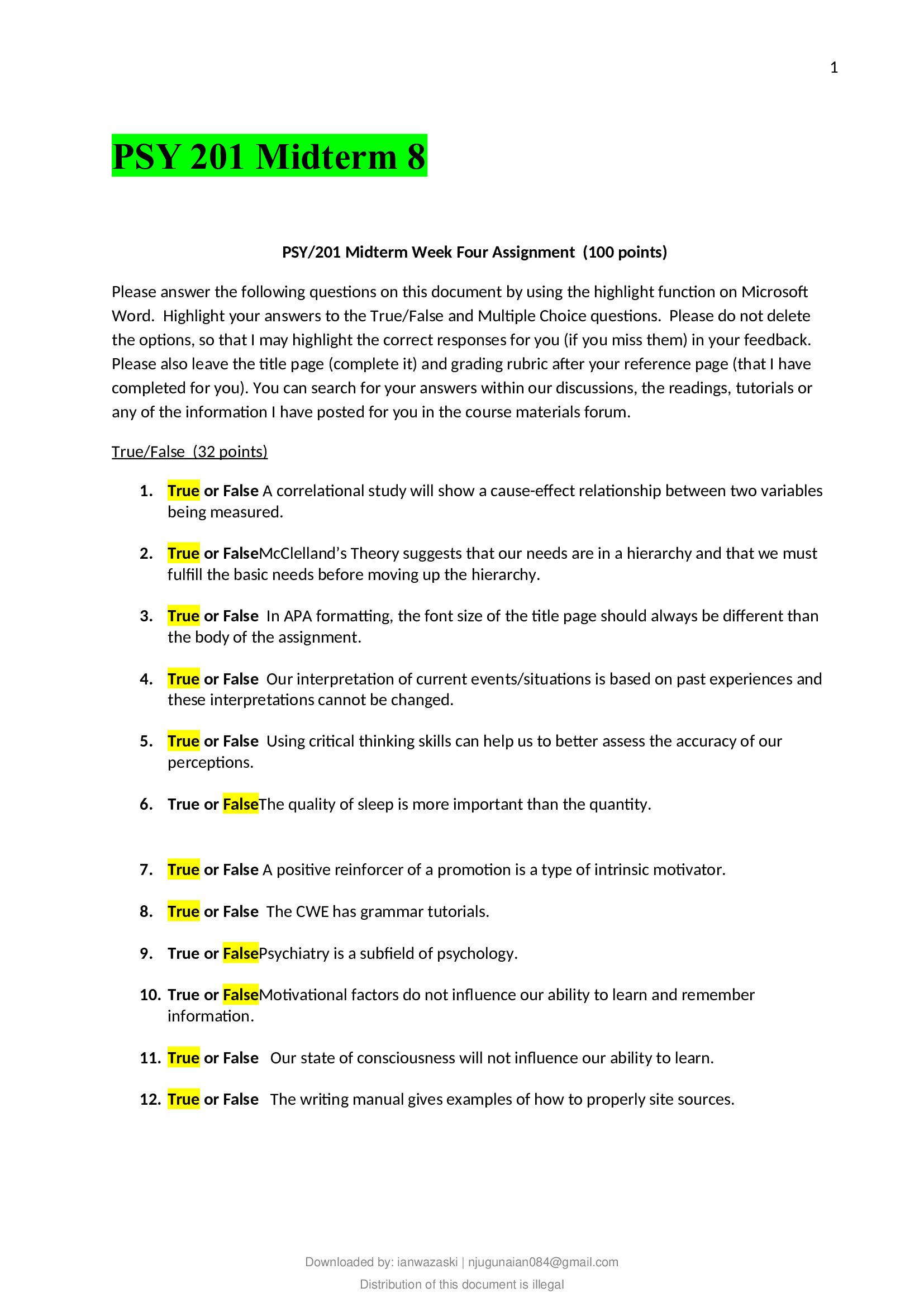 PSY 201 Midterm Week Four Assignment 2021