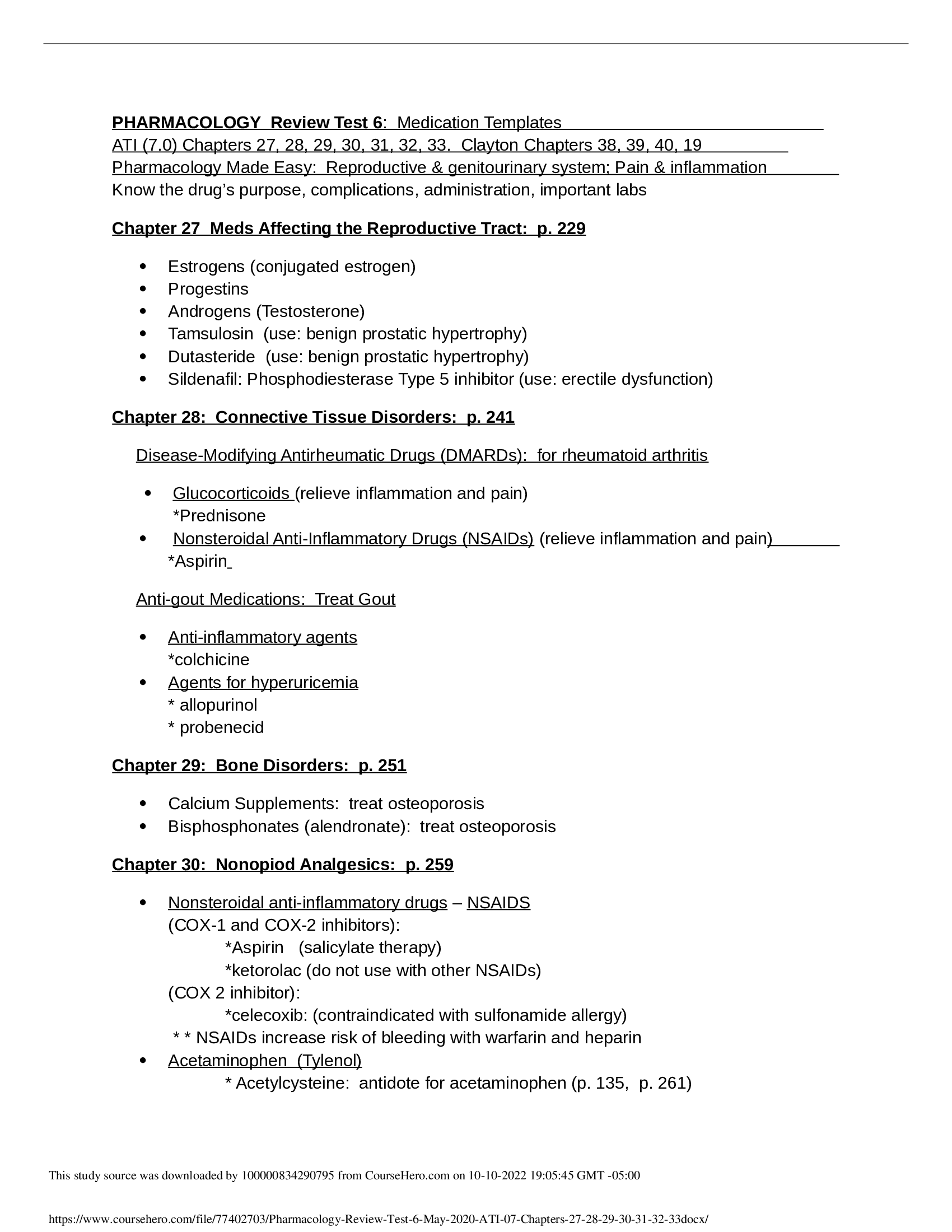 PN Pharmacology Review Test 6 May 2020 ATI (0.7) Chapters 27, 28, 29, 30, 31, 32, 33
