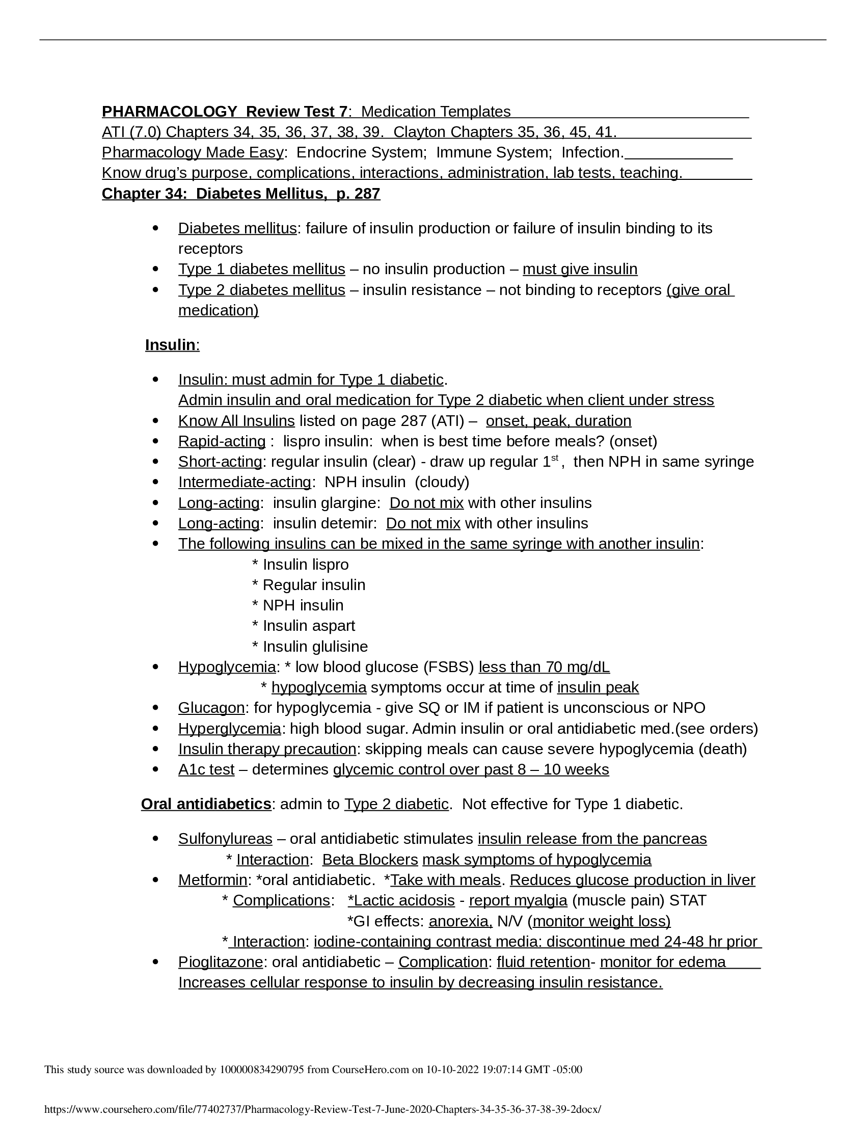 Pharmacology Review Test 7 June 2020 Chapters 34, 35, 36, 37, 38, 39