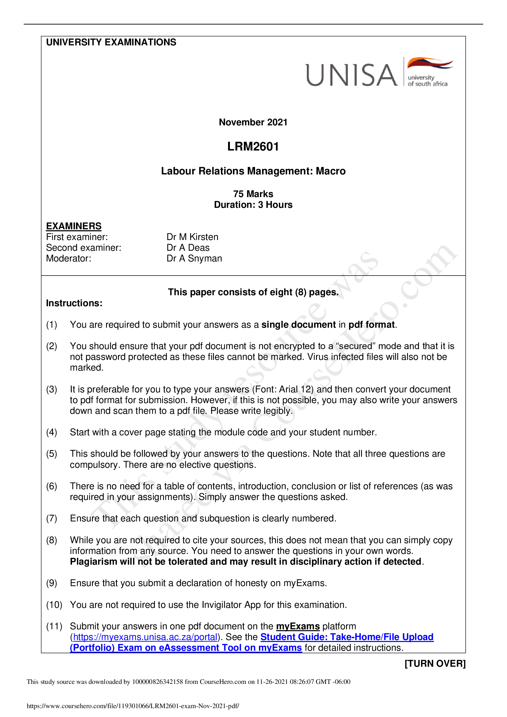 LRM2601 November 2021 Labour Relations Management