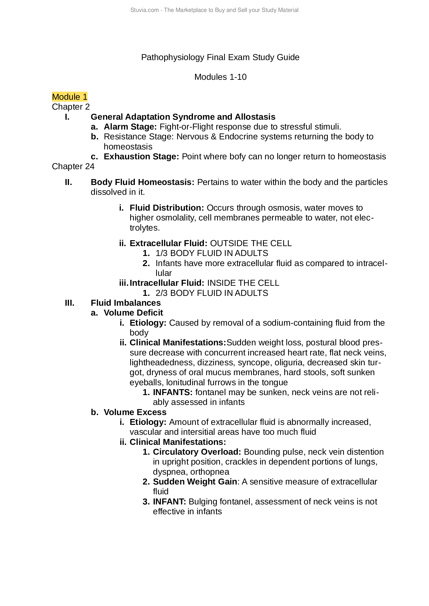 NUR2063 Pathophysiology Final Exam Study Guide Modules 1-10