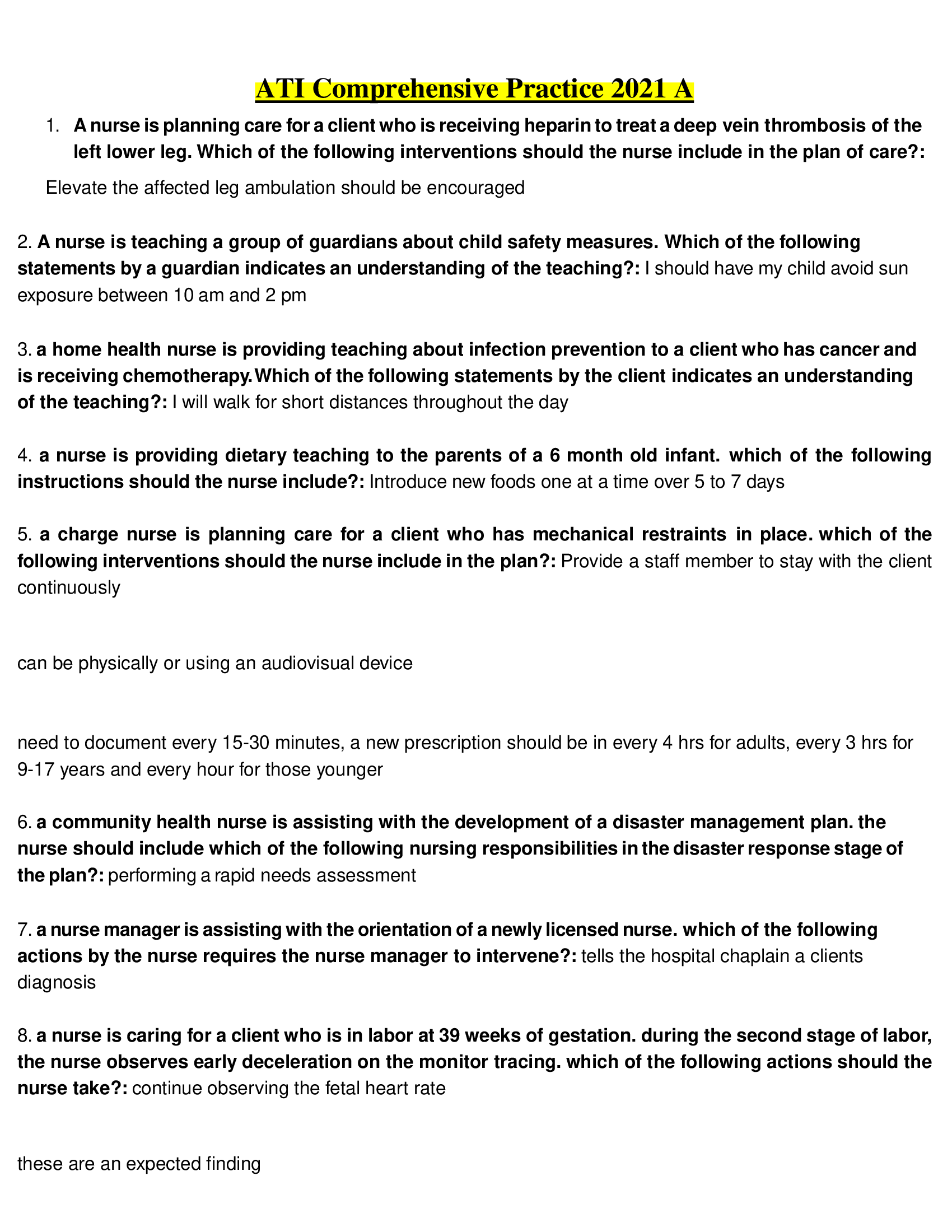 ATI Comprehensive Practice 2021 A