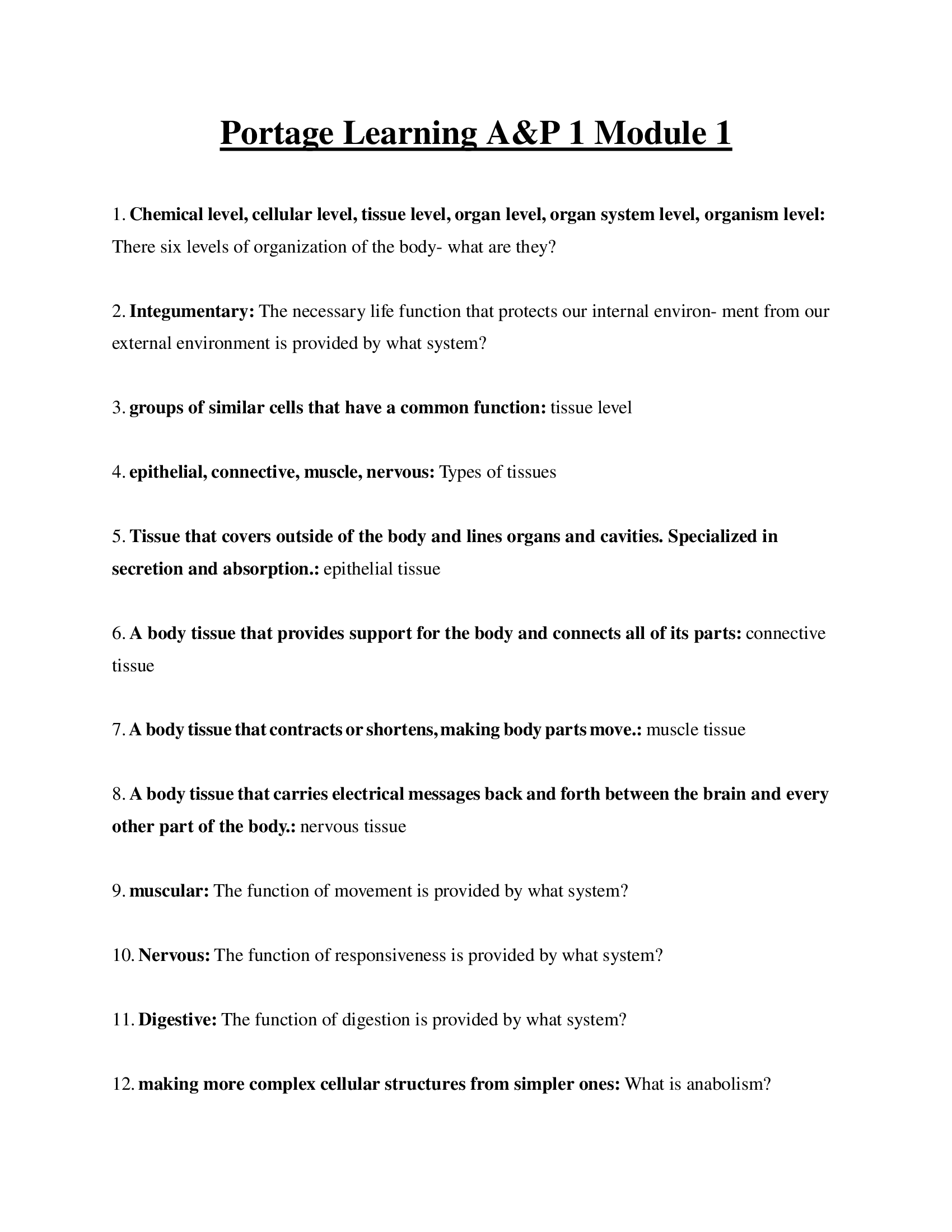 Portage Learning A&P 1 Module 1