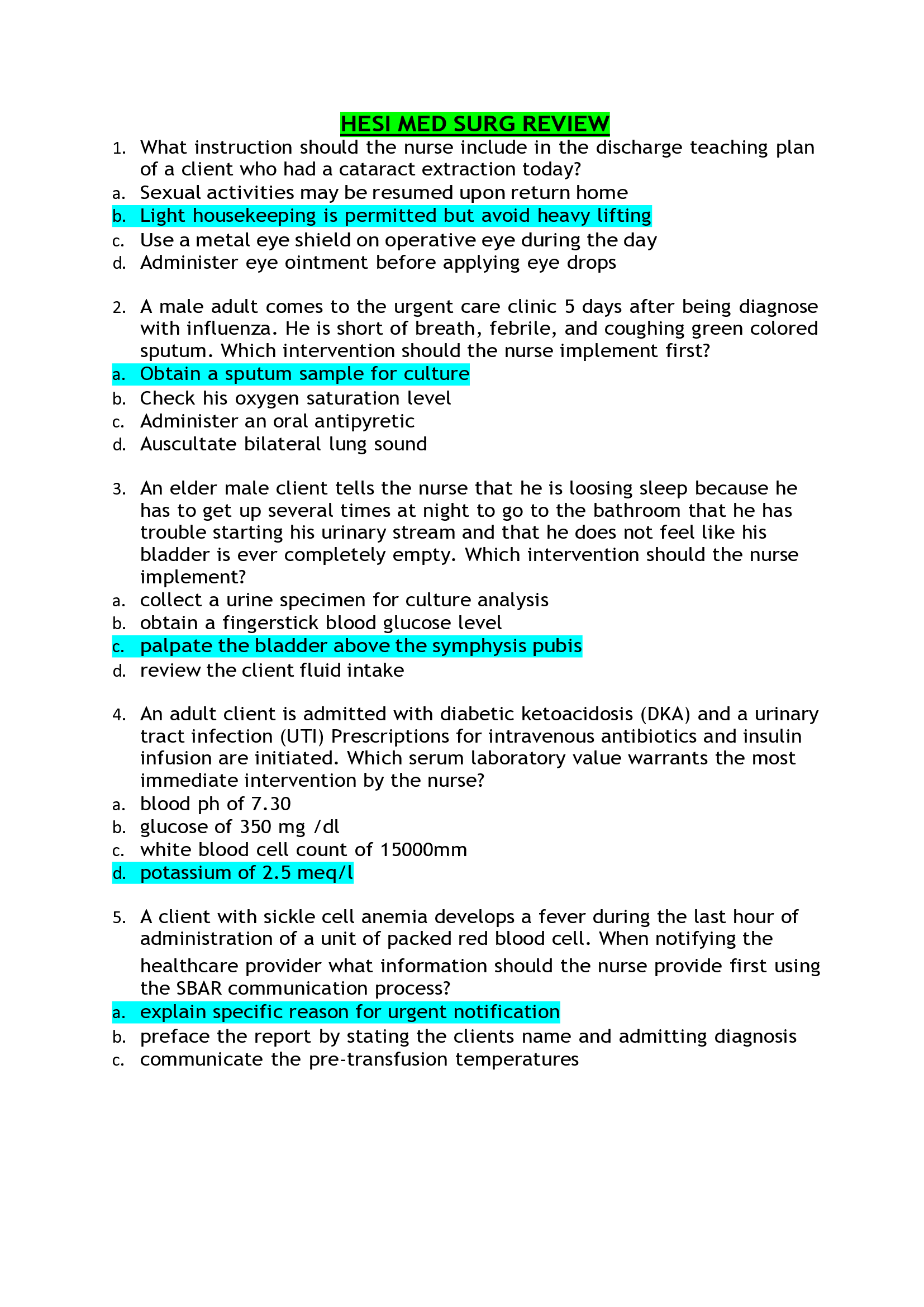 NURS 221 Hesi Med Surg Latest Review 2021 (Highly Graded)