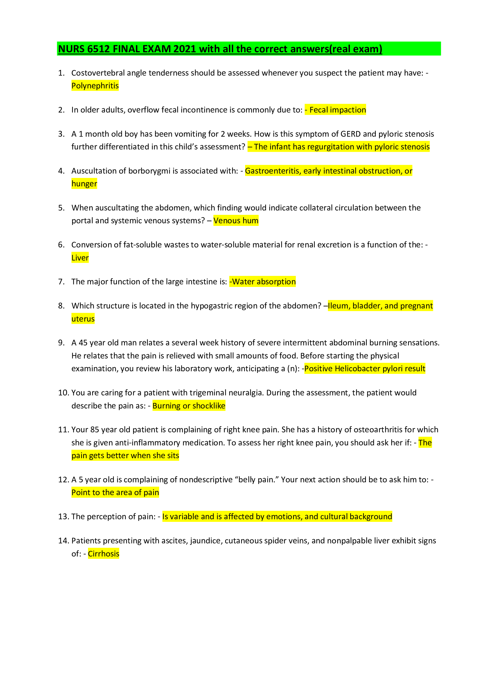 NURS 6512 FINAL EXAM 2020 with all the correct answers(real exam)