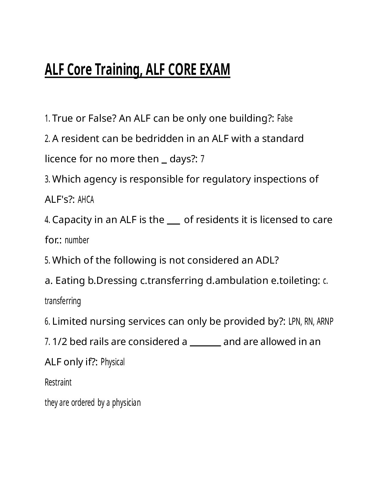 ALF Core Training, ALF CORE EXAM Latest 2026