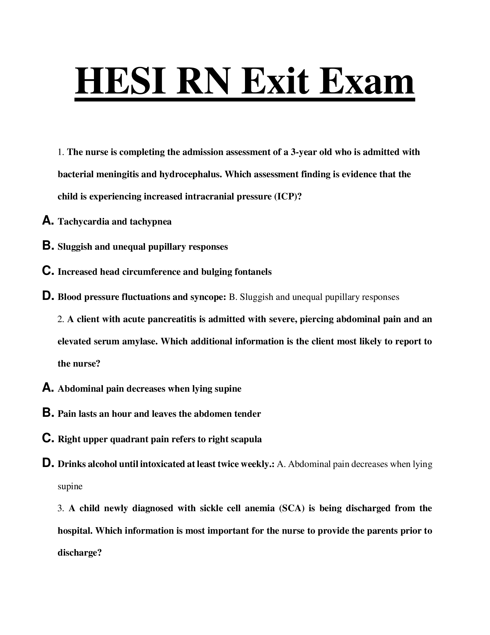 HESI RN Exit Exam (All VersionsI)
