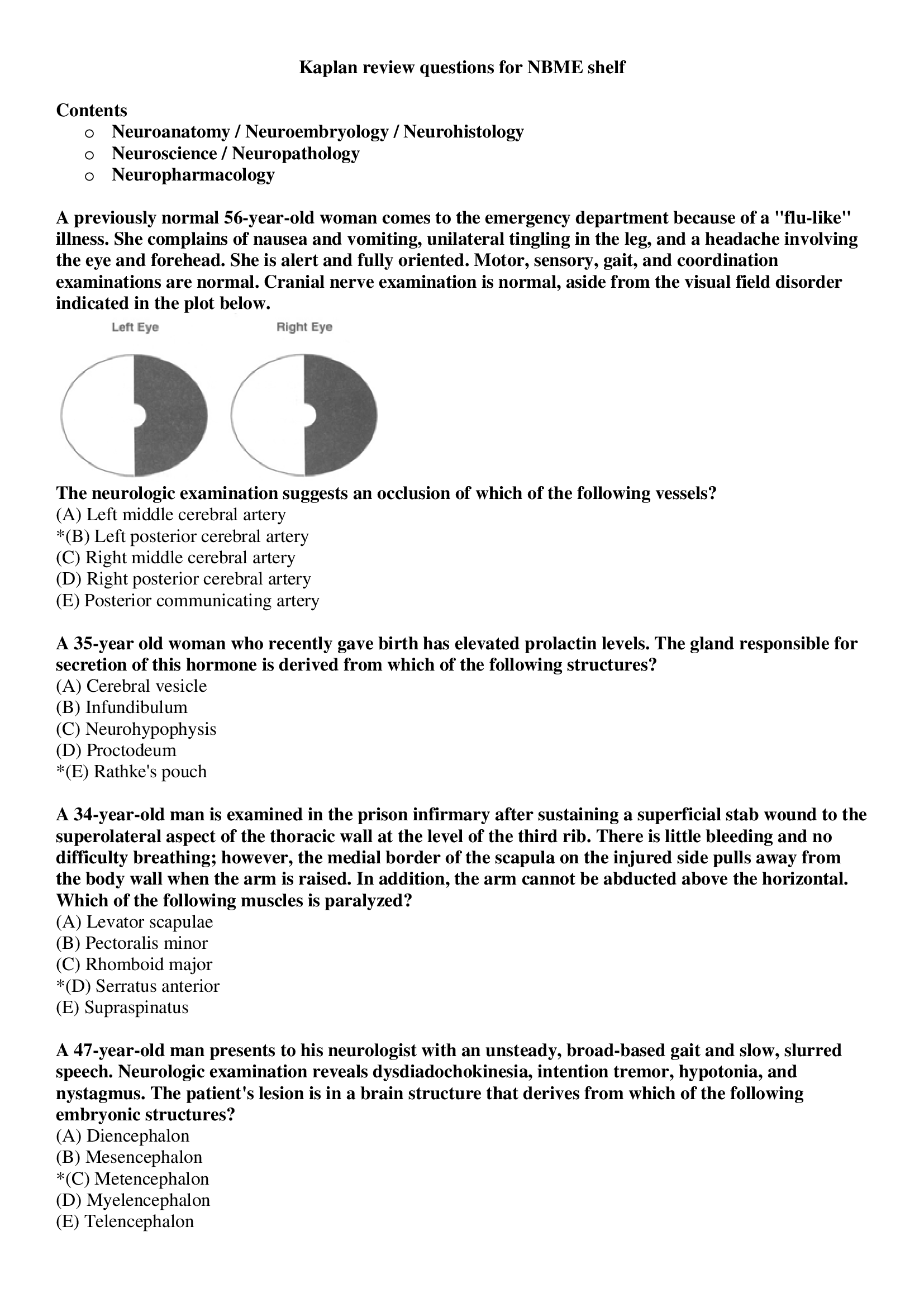 Medicine Exam Finals Neuro Practice Questions And Answers