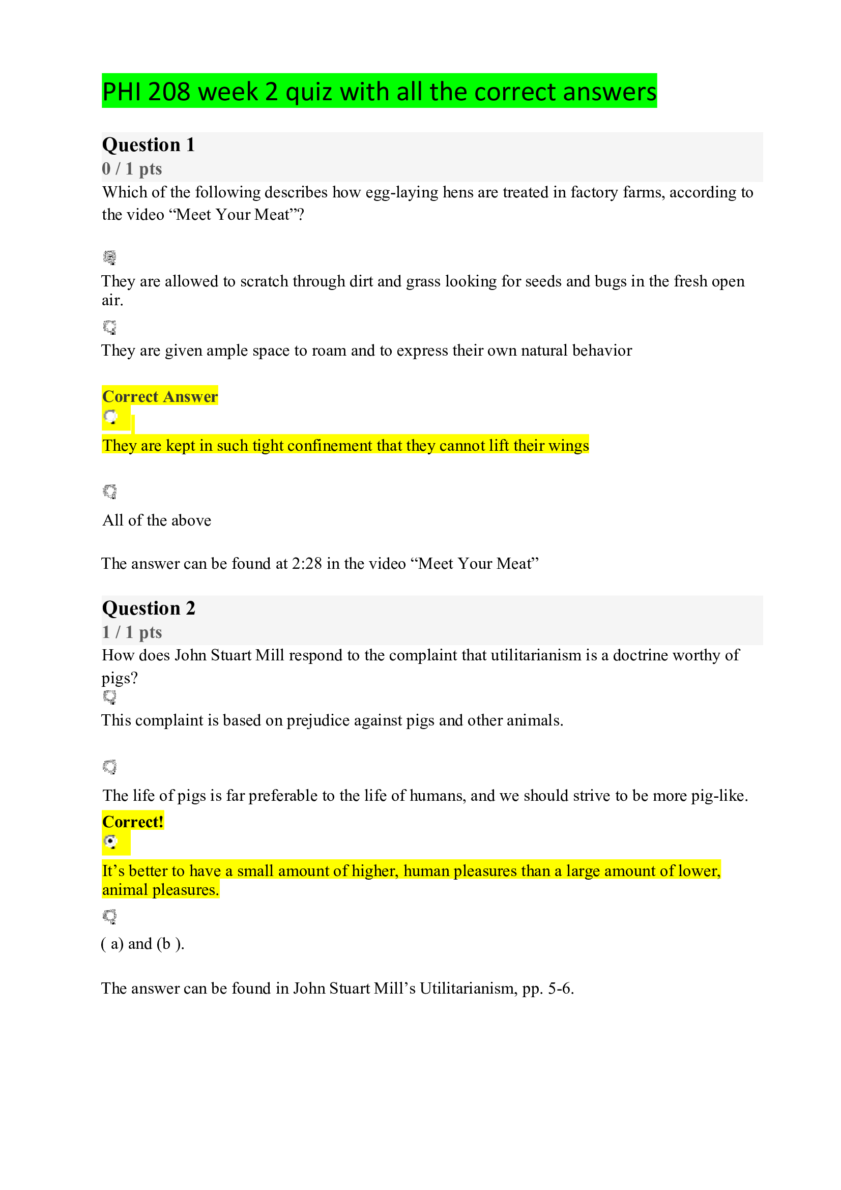 PHI 208 week 2 quiz with all the correct answers