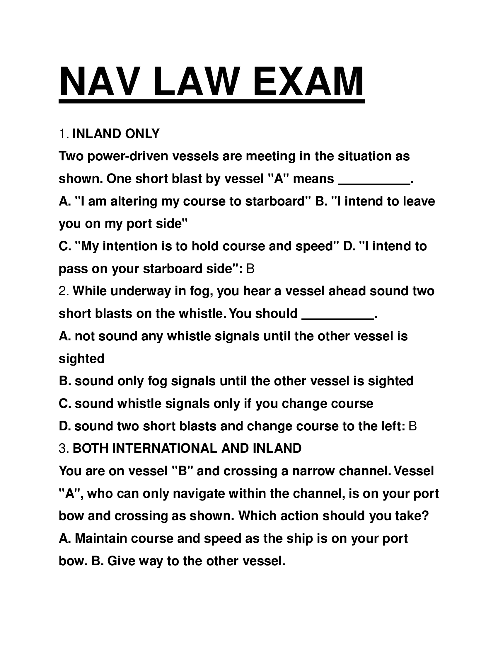 Navigation Rules of the Road – Complete First Sailing Exam Answer Key (USA, Inland & International, 2026)