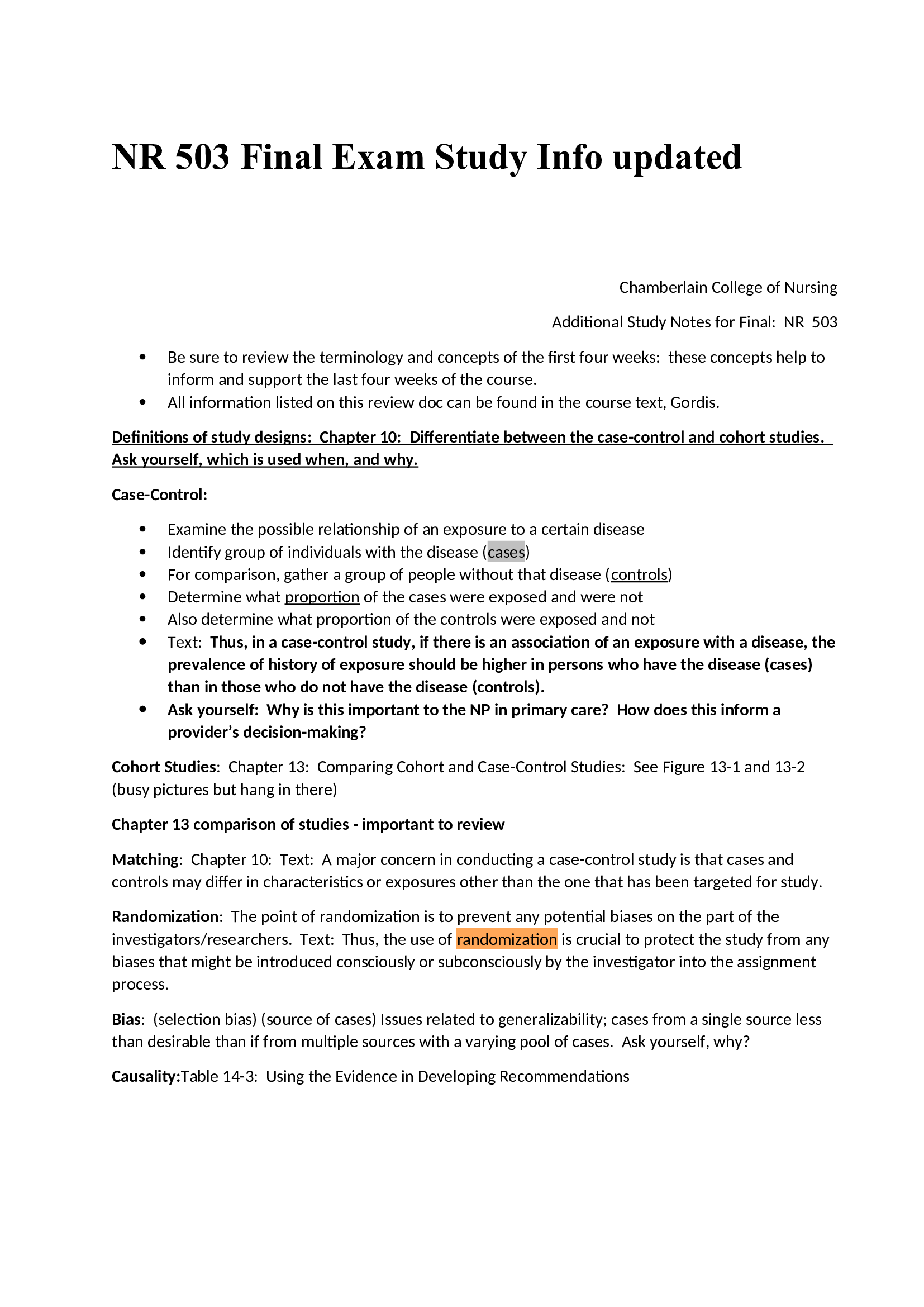 NR 503 Final Exam Study Info updated