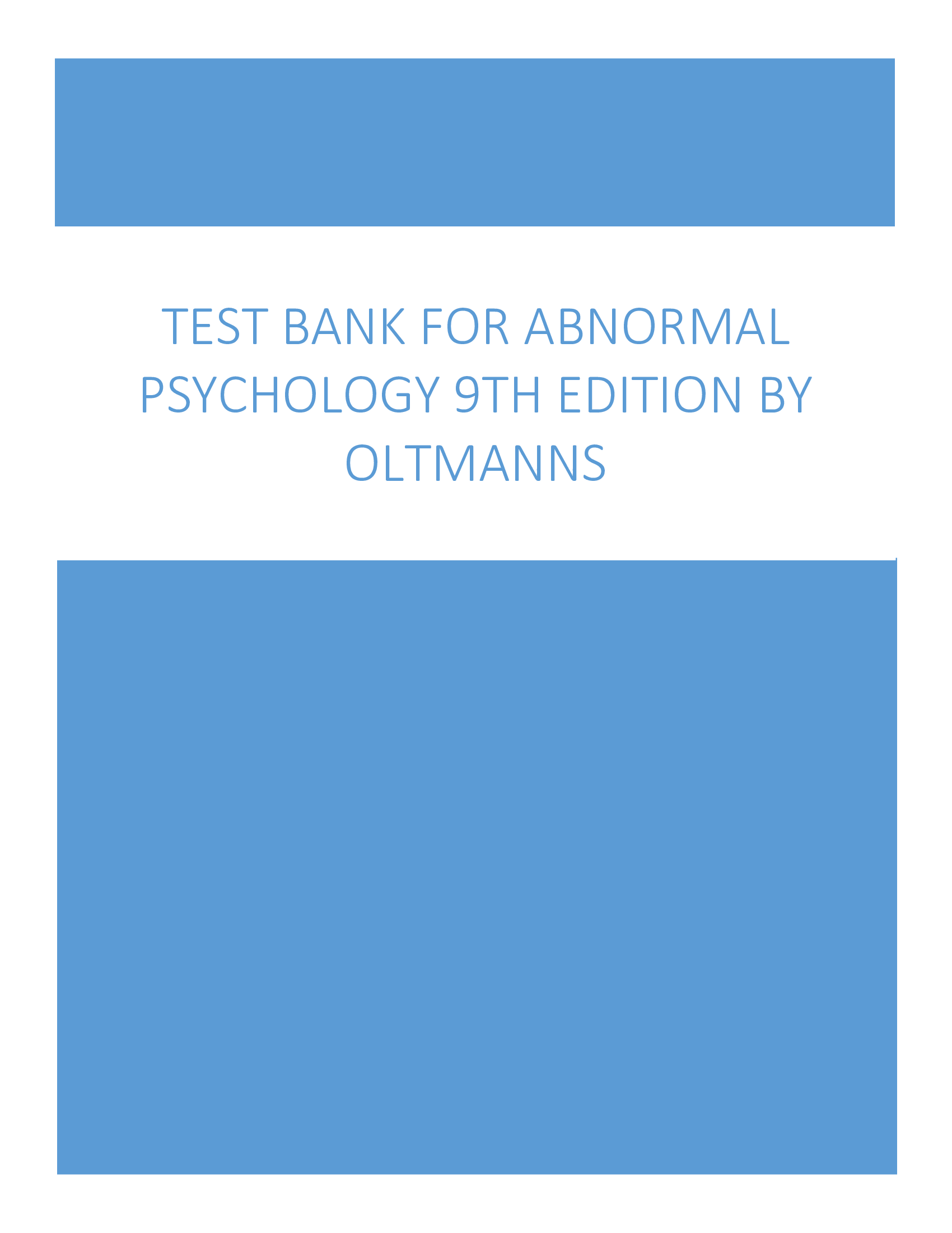 Abnormal Psychology 9th Edition :Test Bank by Oltmanns